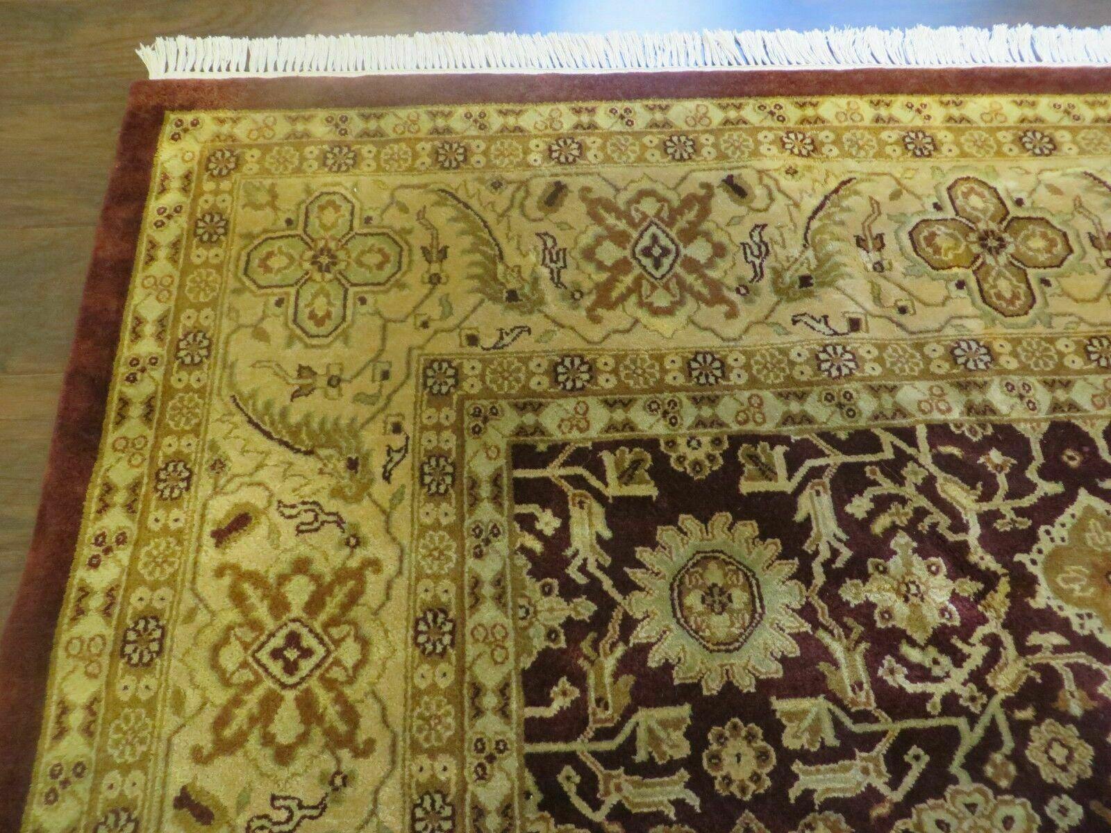 Indian Agra Rug 10x14 Vintage Handmade Larastan Wool Carpet Maroon Floral - Jewel Rugs