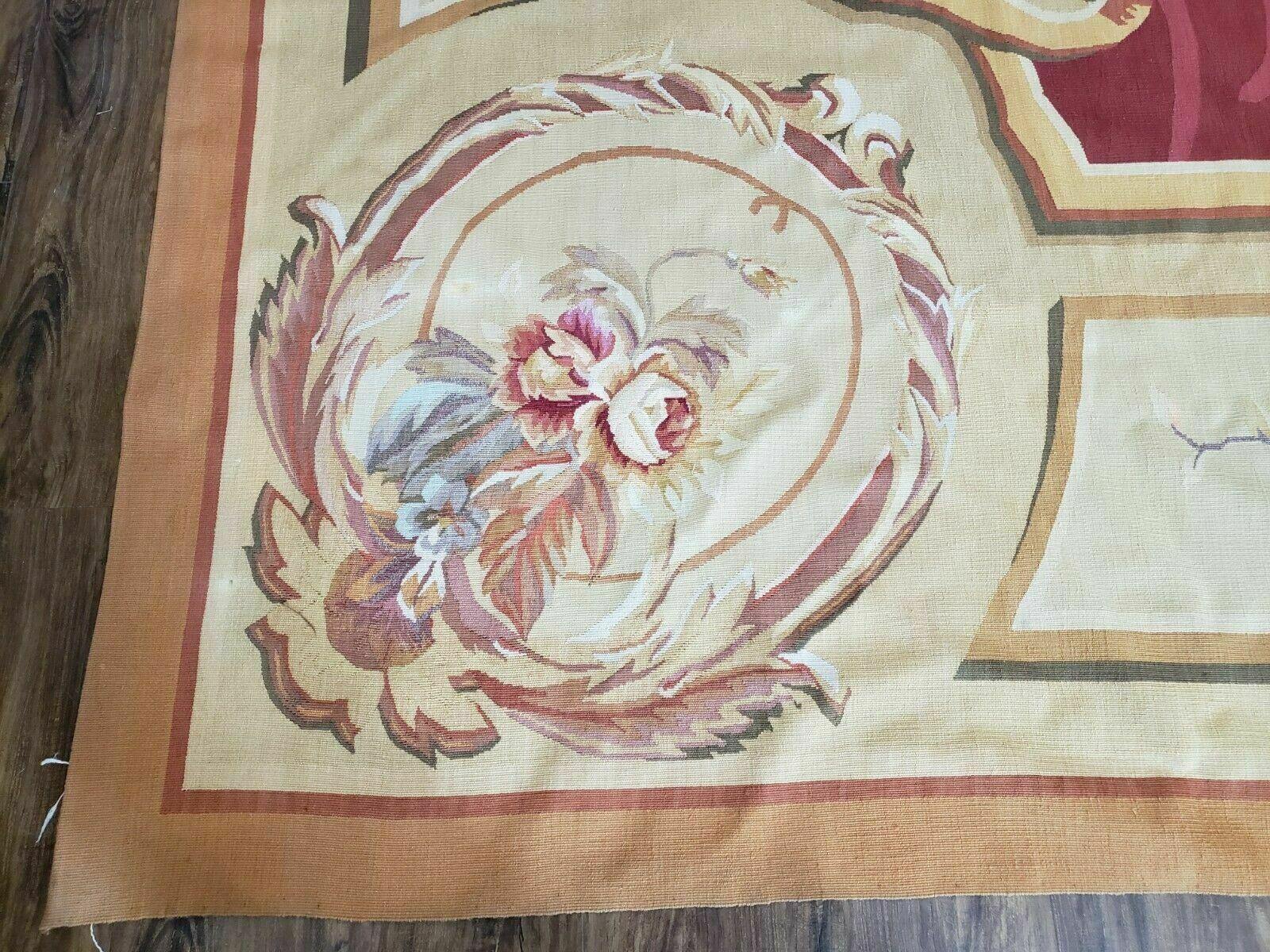 12' X 15' Hand Made French Aubusson Weave Rug Wool Savonnerie Design Red Wow - Jewel Rugs