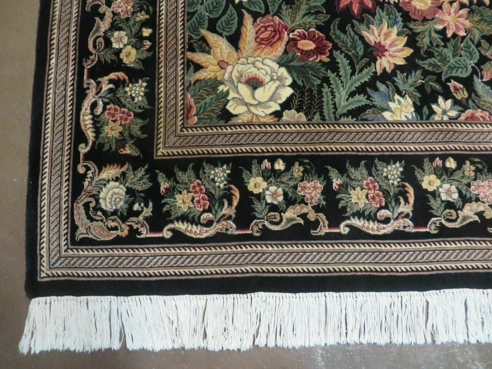 6' X 9' Handmade William Morris Arts & Crafts Wool Rug Carpet Black #837 - Jewel Rugs