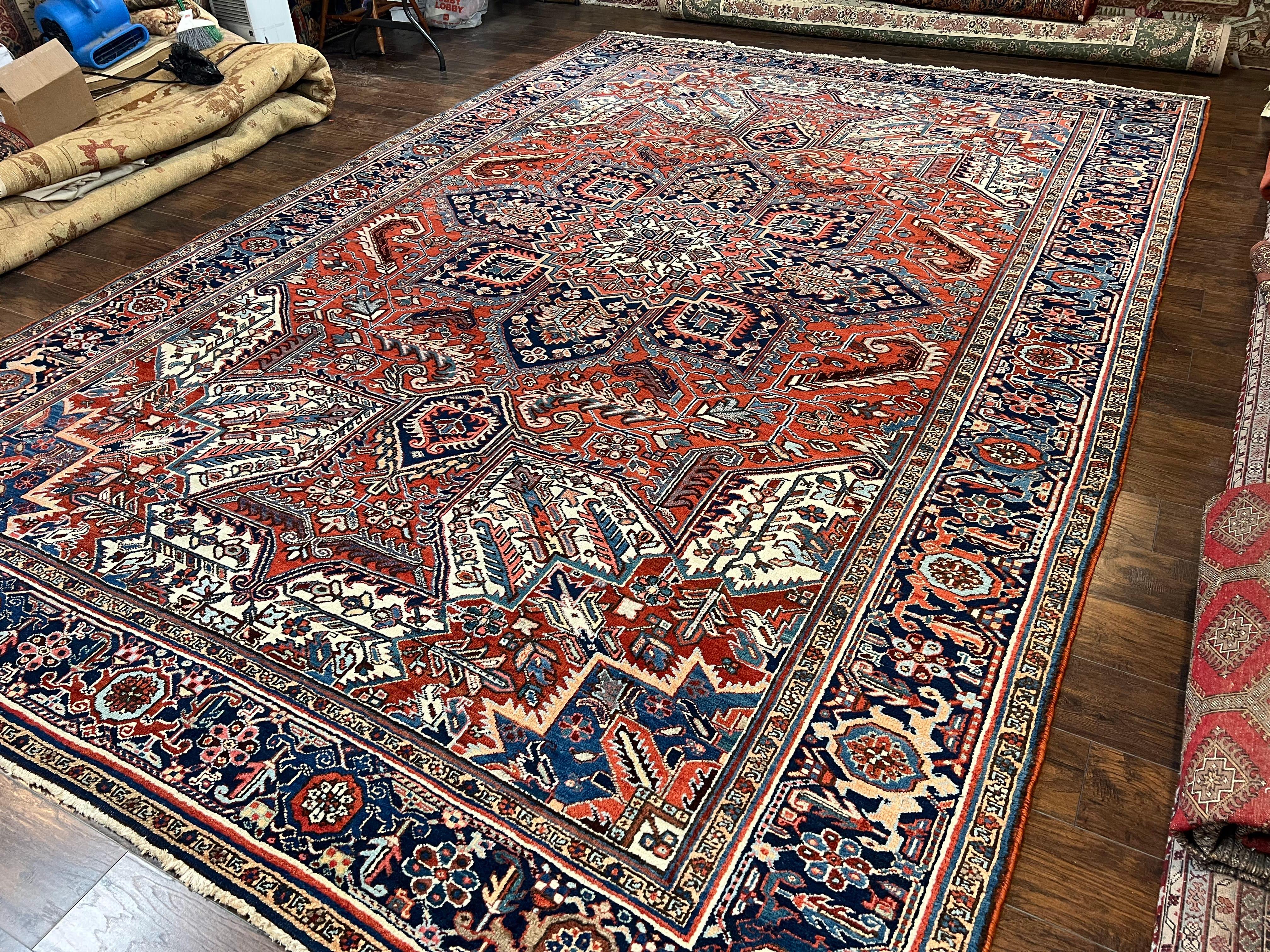 Antique Persian Heriz Rug – 11x16 Palace Size, Geometric Medallion, 1920s - Jewel Rugs