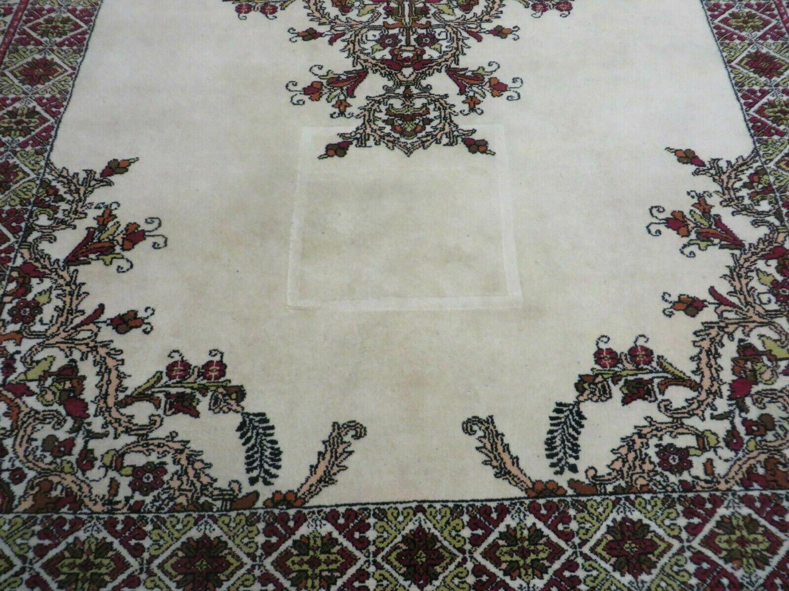 7x10 Moroccan Rug, Open Field Medallion, Berber Carpet, Hand Knotted Soft Wool Area Rug, Cream Color Background, Vintage Rug, Room Sized Rug - Jewel Rugs