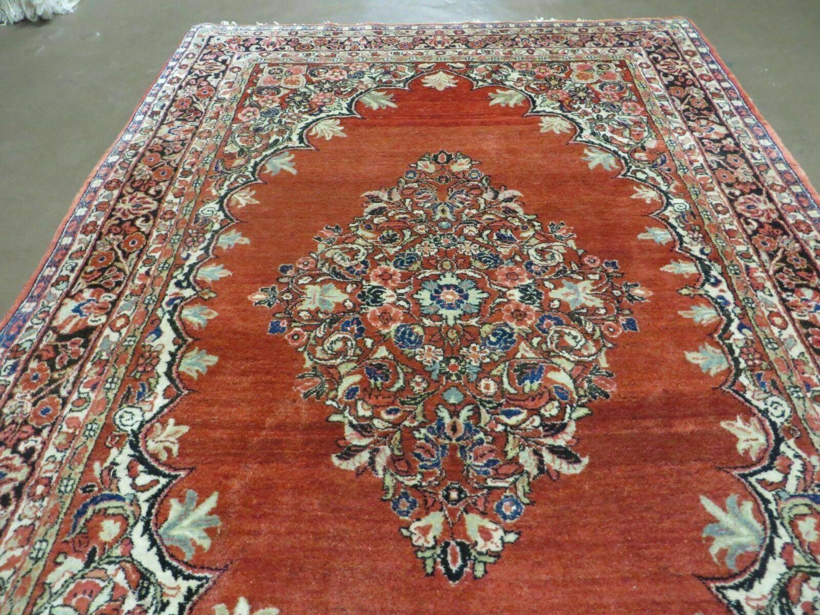 Antique Persian Sarouk Rug 5x8, Red, Semi Open Field, Hand Knotted, Wool - Jewel Rugs