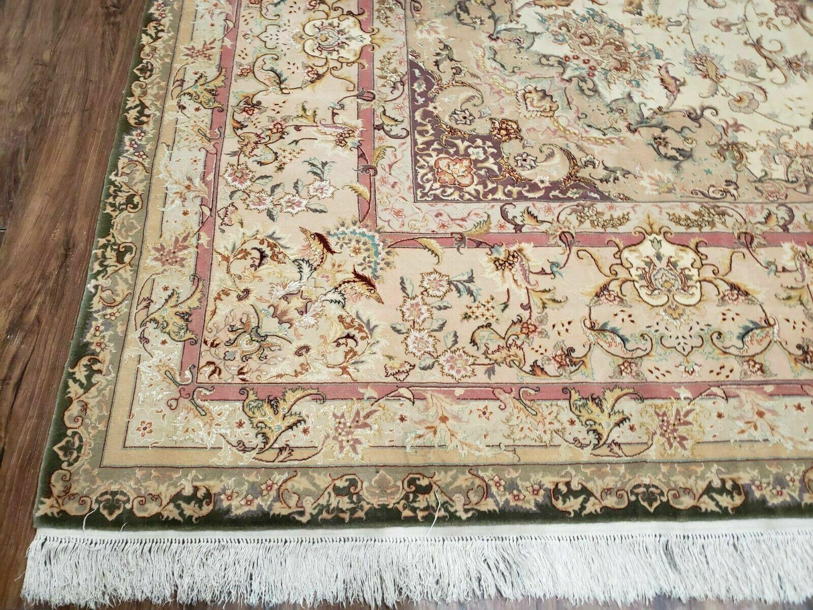 Stunning Sino Persian Rug 9x12, Wool Pile on Silk Foundation, Luxury Elegant Hand Knotted Carpet, Floral Medallion, Very Fine, Cream Salmon - Jewel Rugs