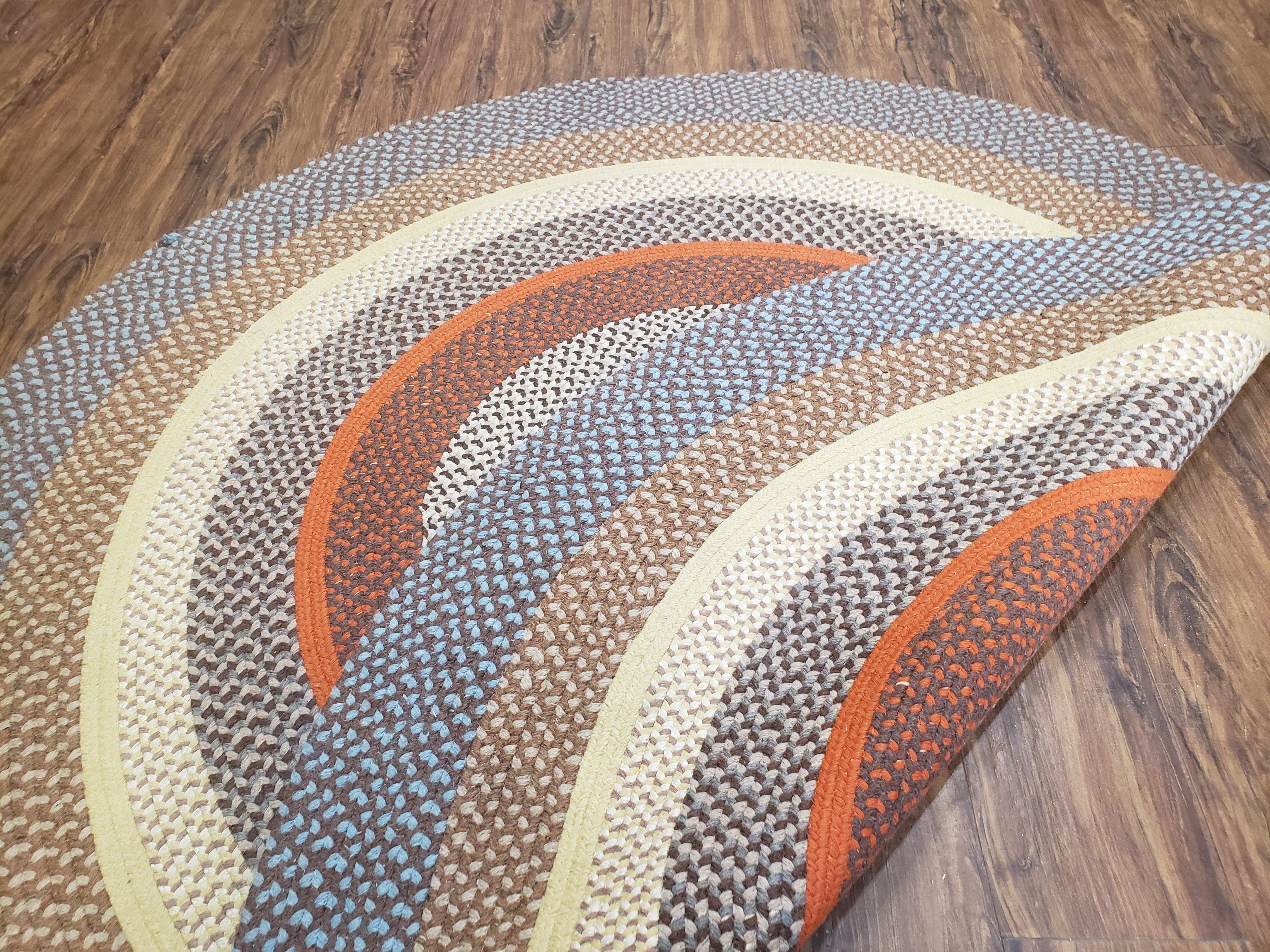 Vintage Round Braided Rug 6x6, Hand Braided Rug, 6ft Round Rug, Circular Braided Rug, American Braided Carpet, Multicolor Round Rug Colorful - Jewel Rugs