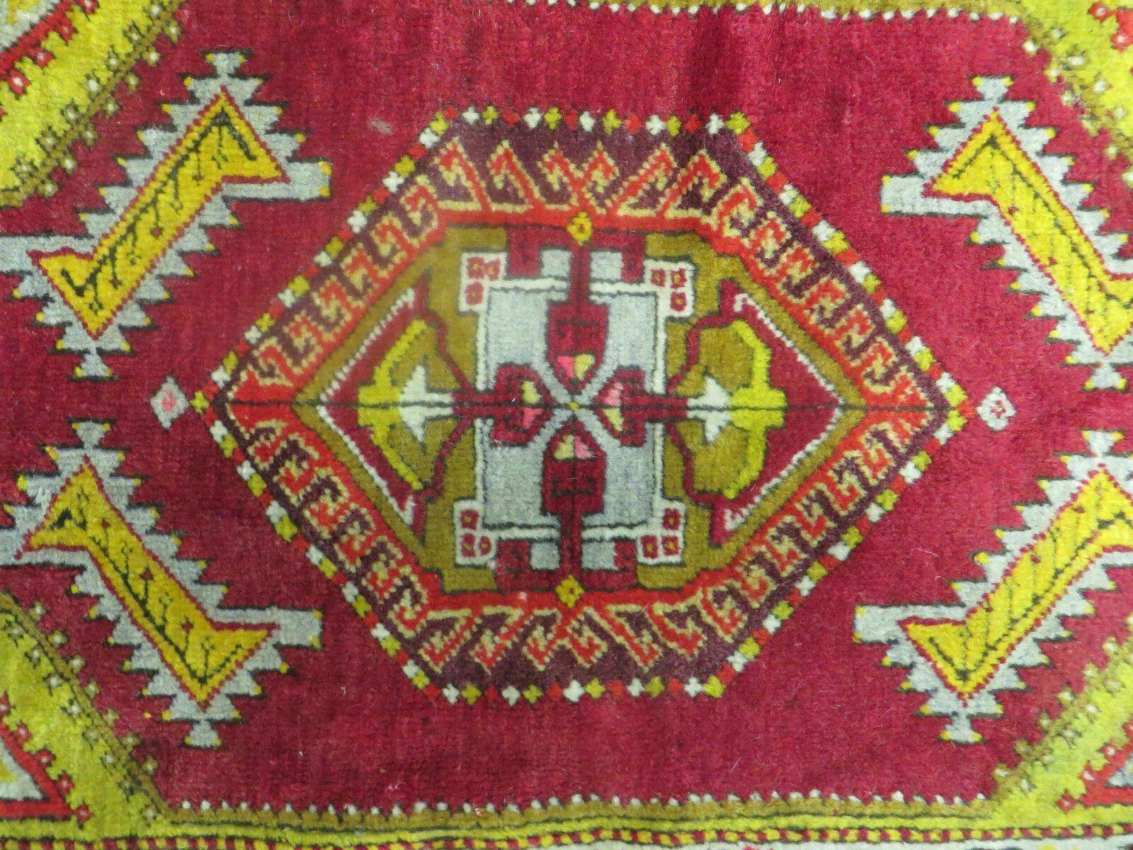 Antique Turkish Yastik Rug 2x3, Handmade Wool Oushak Small Oriental Carpet Red - Jewel Rugs