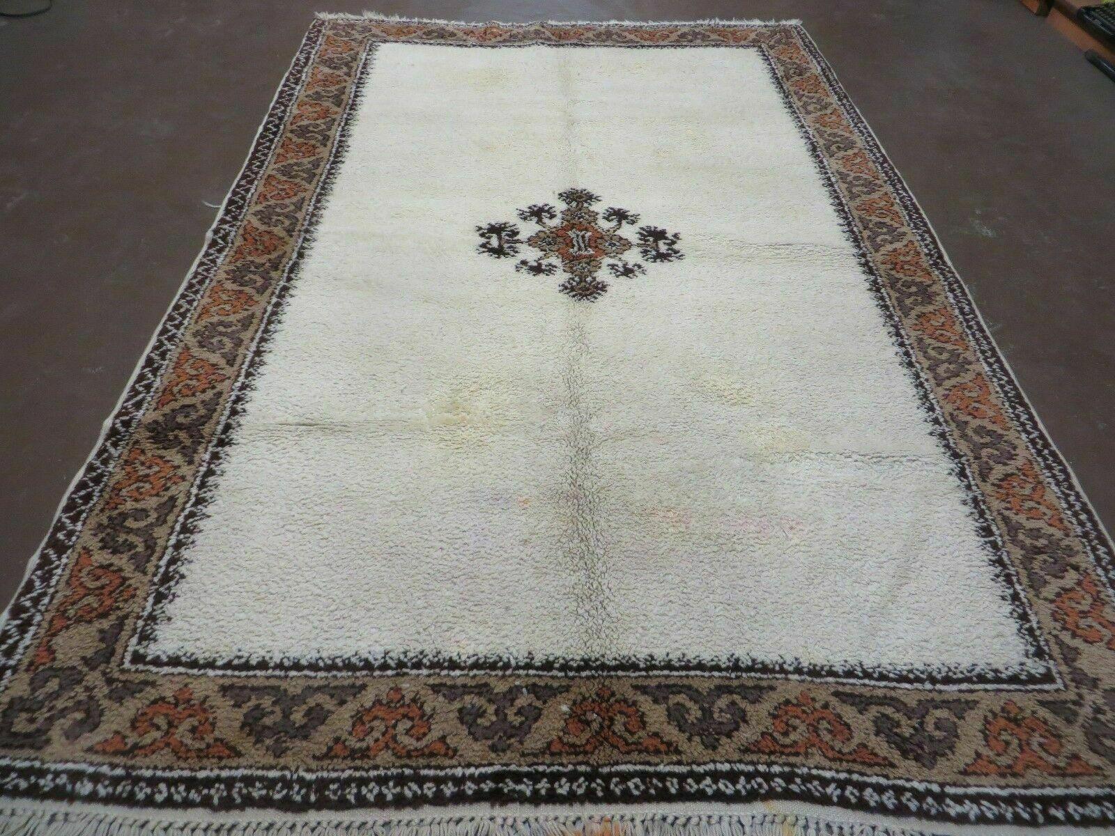 Vintage Moroccan Rug 6x9, Hand Knotted Soft Wool Moroccan Carpet, Berber Rug, Open Field, Beige and Tan, Medallion Rug, Tribal Rug 6 x 9 - Jewel Rugs