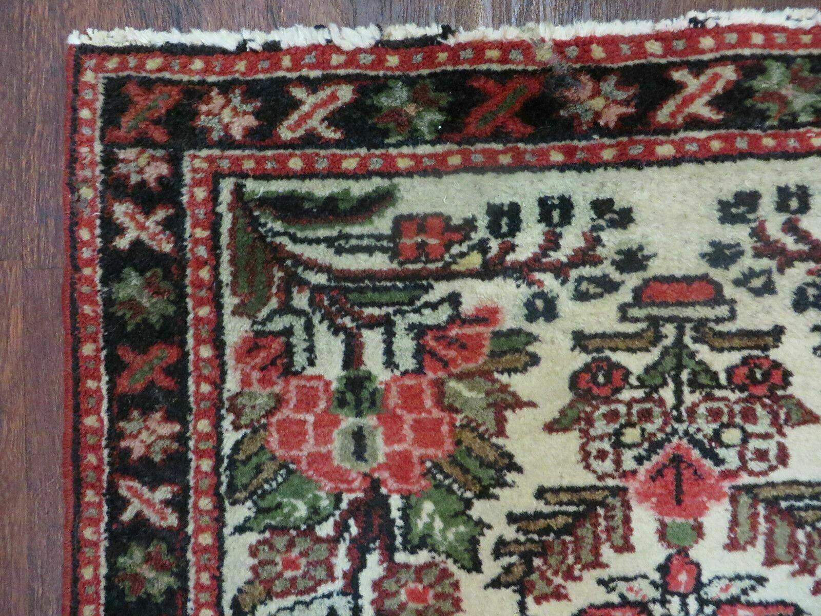 Small Persian Rug 2 x 2.5, Tiny Persian Hamadan Carpet, Cream Red, Floral Medallion, Vintage Wool Rug, Handmade Hand-Knotted Oriental Rug - Jewel Rugs