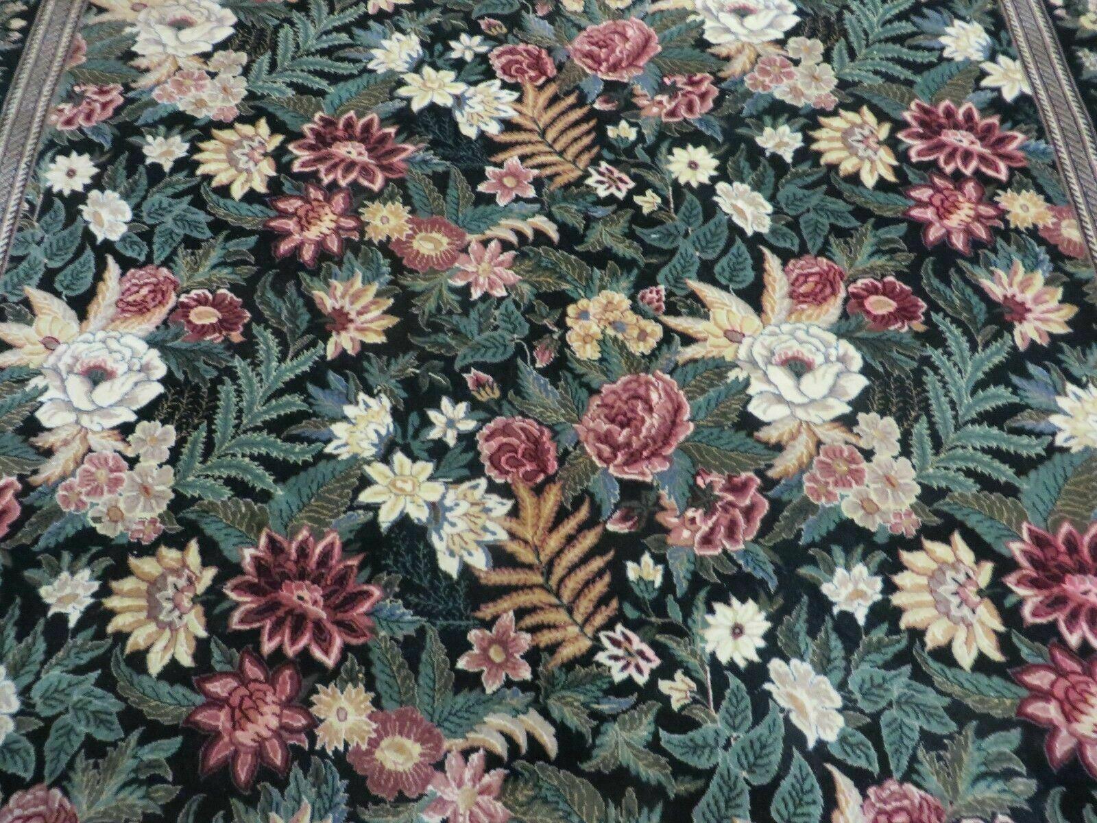 6' X 9' Handmade William Morris Arts & Crafts Wool Rug Carpet Black #837 - Jewel Rugs