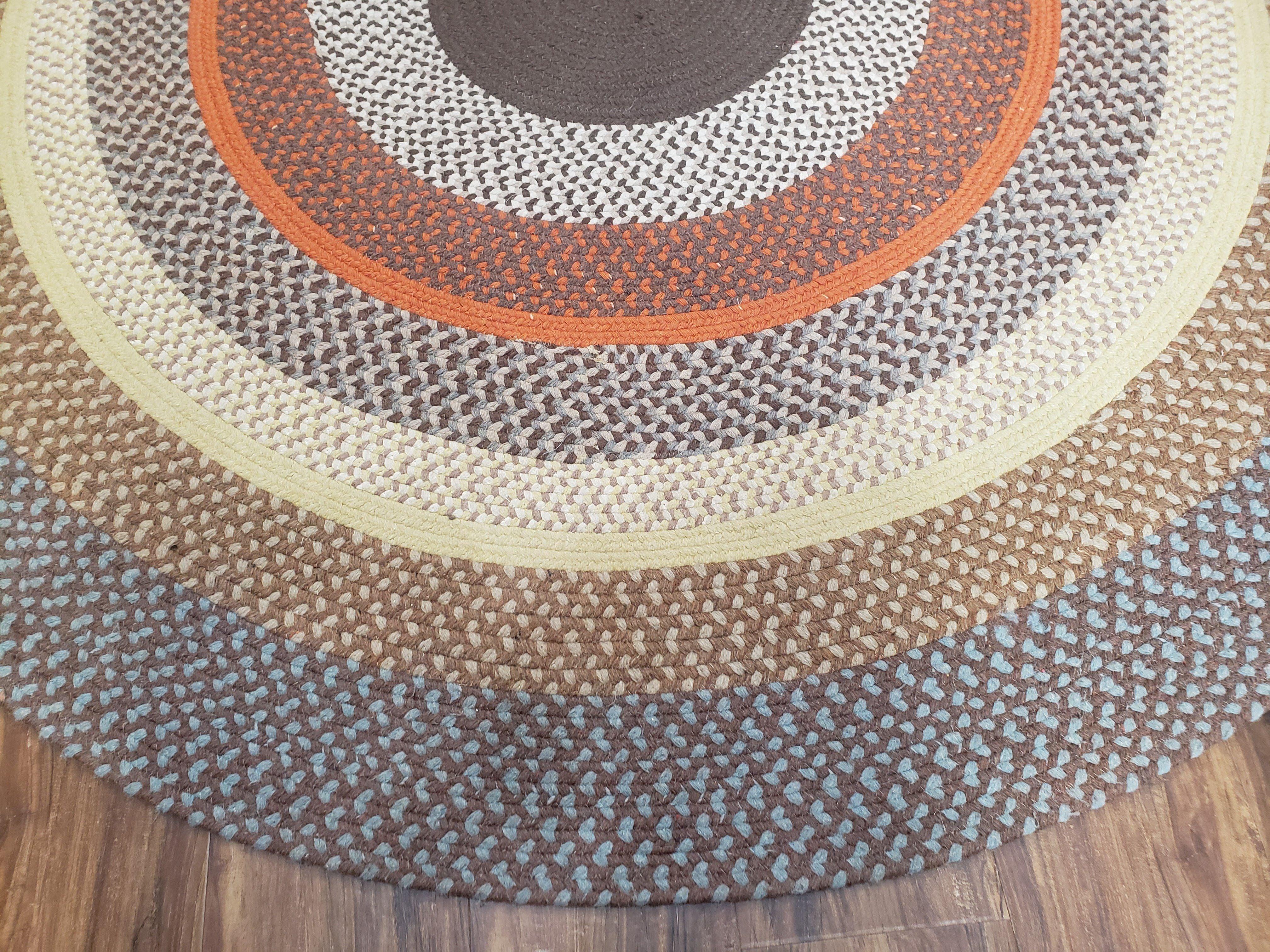 Vintage Round Braided Rug 6x6, Hand Braided Rug, 6ft Round Rug, Circular Braided Rug, American Braided Carpet, Multicolor Round Rug Colorful - Jewel Rugs