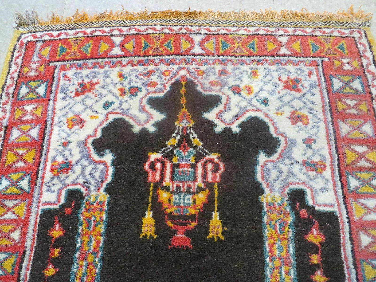Antique Moroccan Runner Rug 3x7, Moroccan Prayer Rug, Double Mehrab Prayer Arches, Black and Red, Hand-Knotted Wool Carpet, Hallway Rug Nice - Jewel Rugs