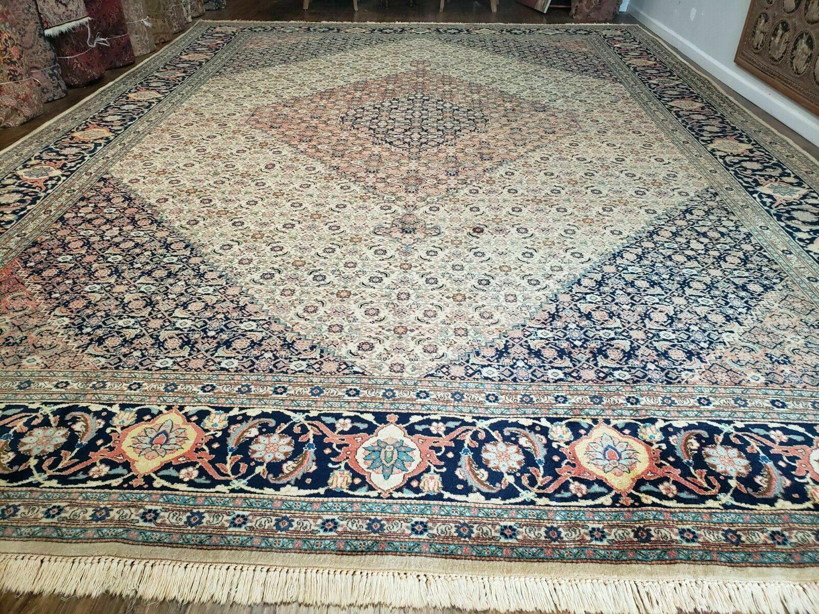 Persian Tabriz Rug 12x17, Allover Herati Pattern, High Quality Wool Rug, 12 x 17 Oriental Carpet, Hand Knotted, Blue Salmon Red Beige, Vintage Rug - Jewel Rugs