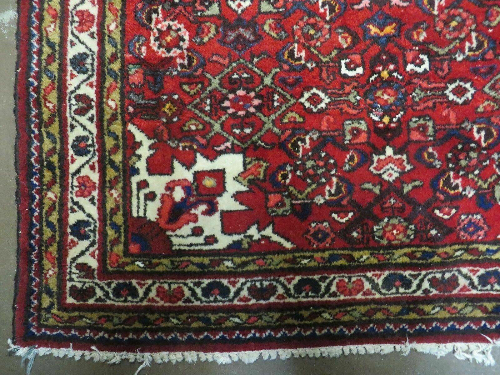 Semi Antique Persian Hamadan Rug 4x6, Vintage Handmade Hand Knotted Wool Oriental Carpet, Tribal Medallion, Vegetable Dyes, Red Ivory - Jewel Rugs