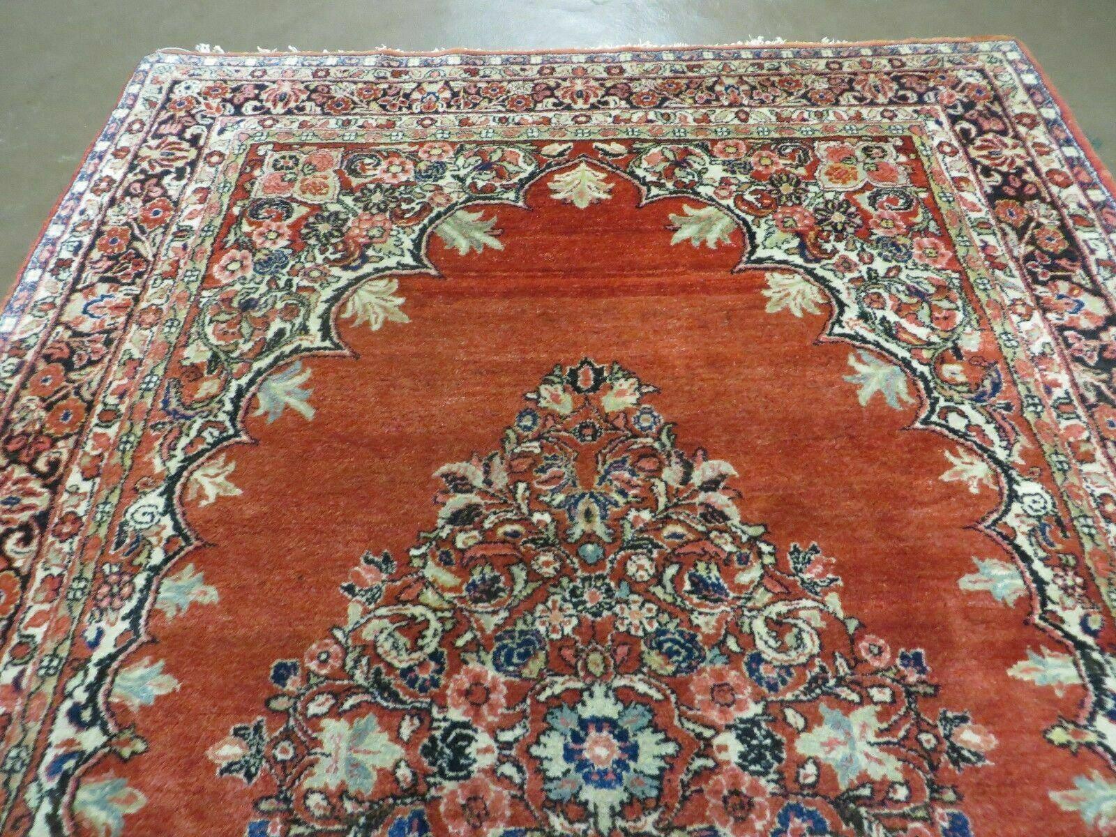 Antique Persian Sarouk Rug 5x8, Red, Semi Open Field, Hand Knotted, Wool - Jewel Rugs