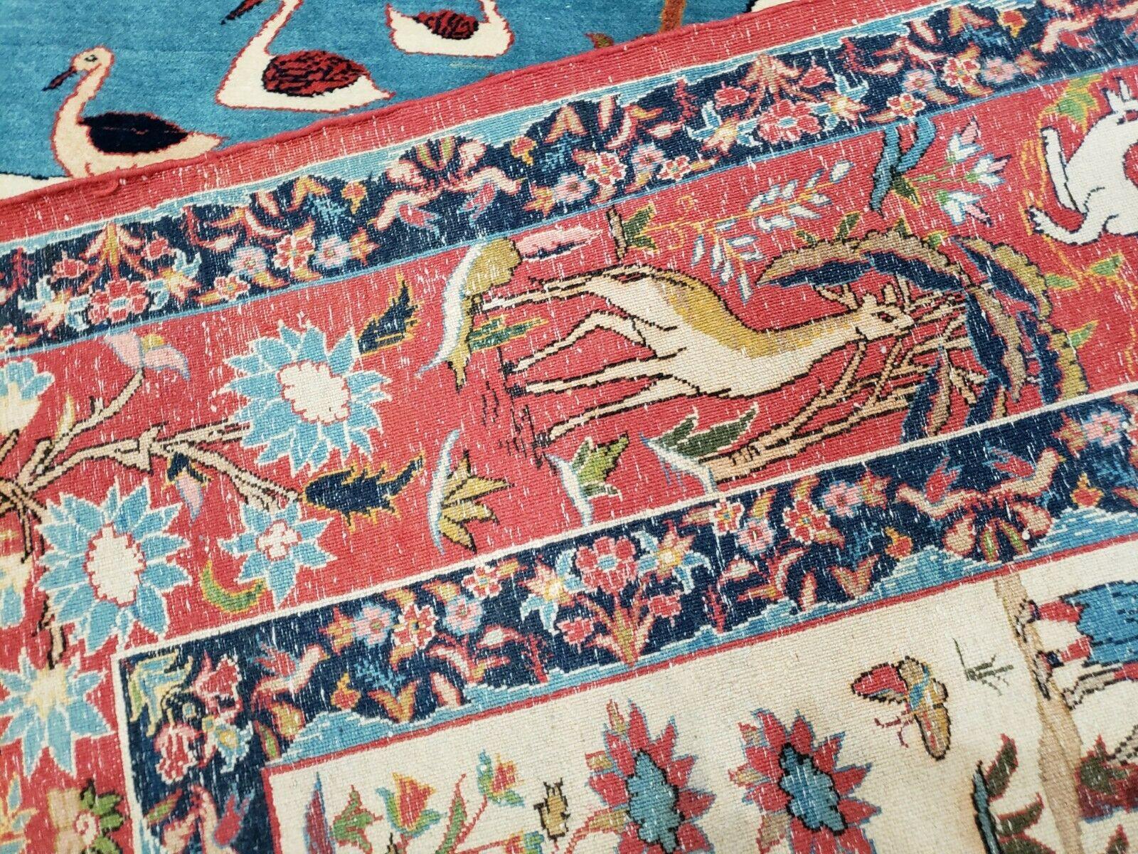 Antique Persian Isfahan Rug 5x7, Animal and Human Pictorials, Hand Knotted Fine Oriental Wool Carpet, Cream and Red, High KPSI, Vintage Rug 5 x 7 ft - Jewel Rugs