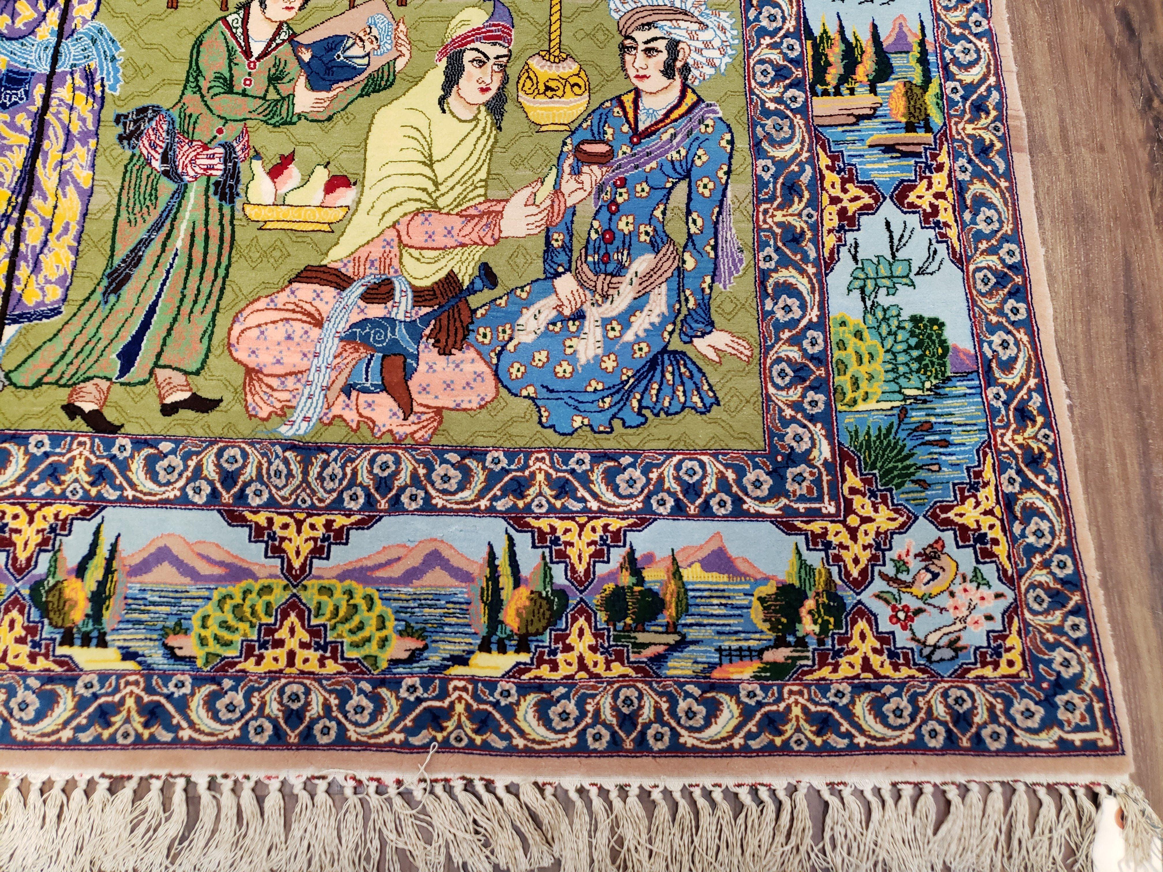 Persian Isfahan Pictorial Rug 3x5 – Kork Wool on Silk - Jewel Rugs