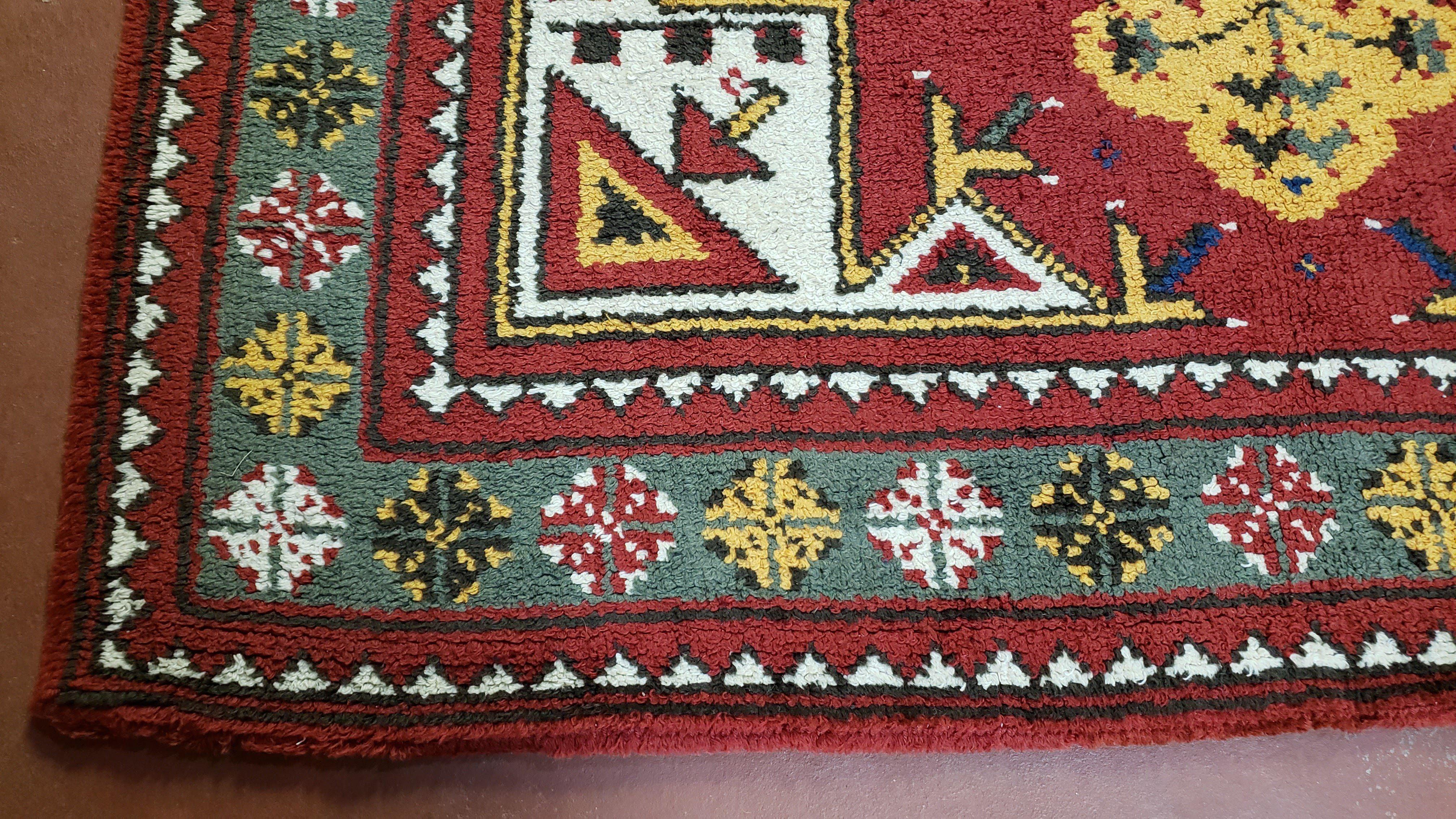 Colorful Moroccan Heriz Rug 6x9, Large Central Medallion, Red Yellow Blue - Jewel Rugs