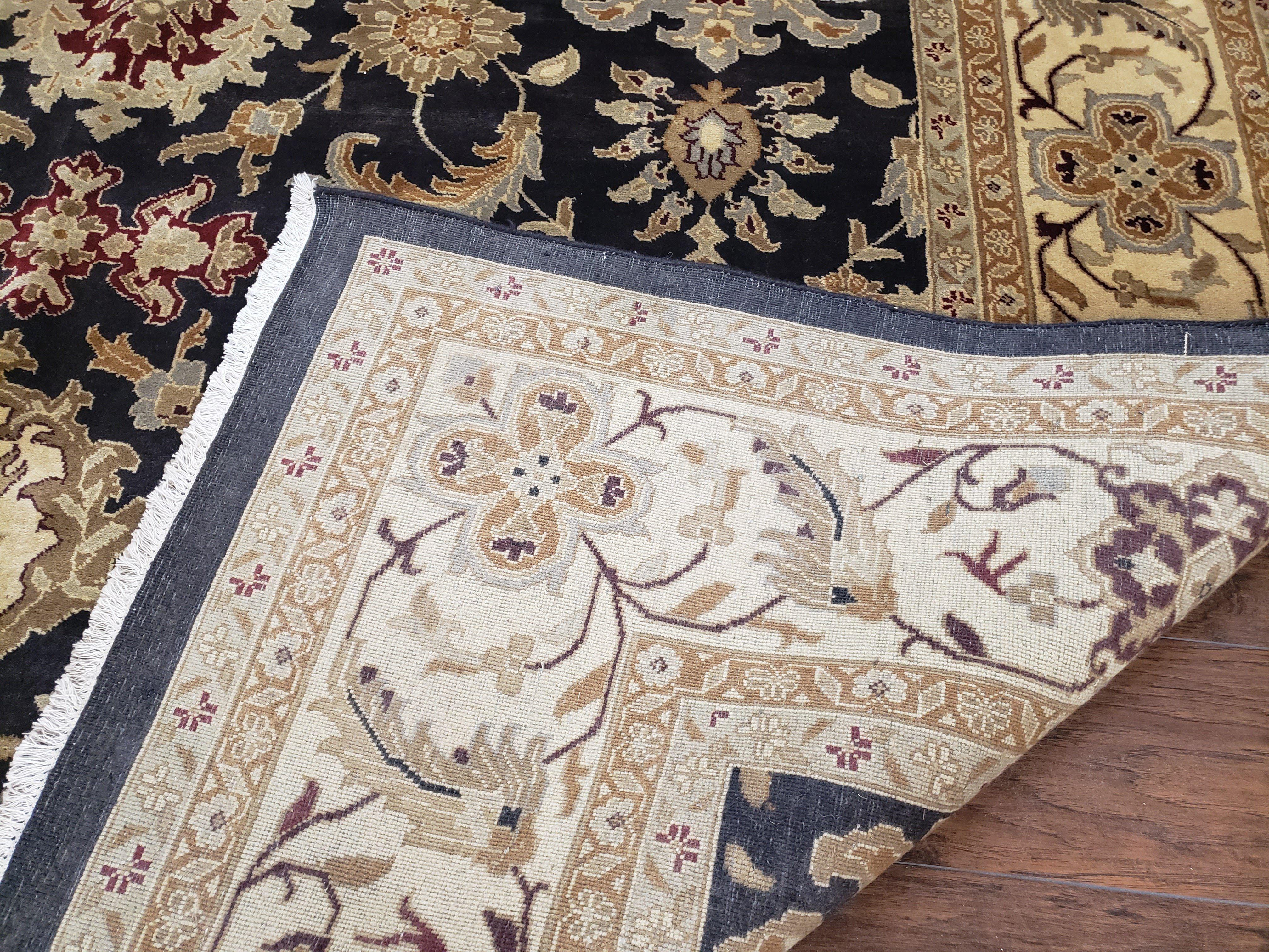 Indo Mahal Rug 8x12, Indian Sultanabad Handmade Area Rug, Vintage Hand-Knotted Wool Black Floral Traditional Oriental Dinning Room Rug - Jewel Rugs