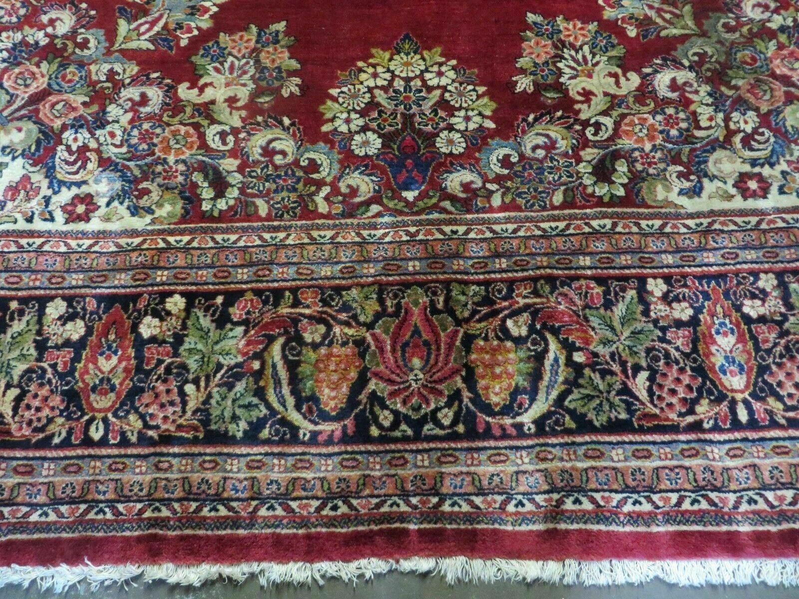 Persian Rug 10x13 Sarouk Carpet, Open Field Medallion, Red Blue Beige, Wool Hand Knotted Antique 10 x 13 Persian Rug - Jewel Rugs