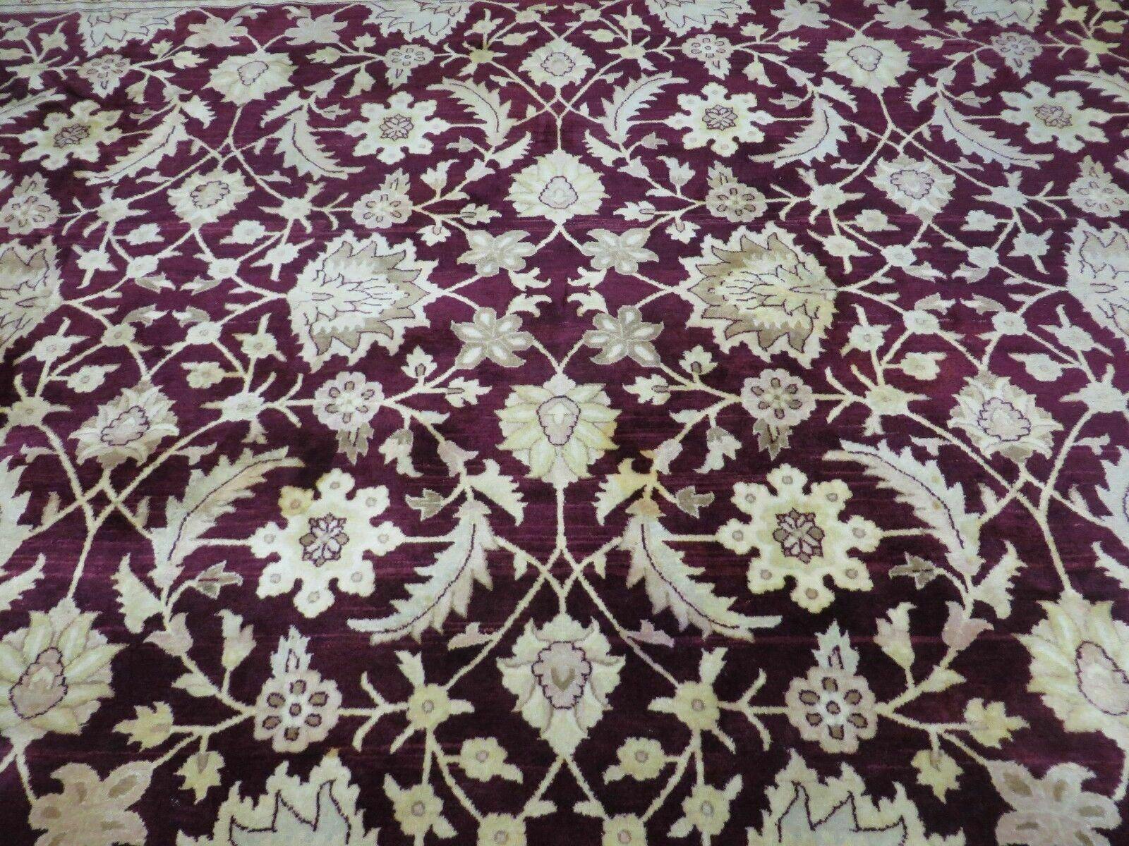 12x15 Vintage Handmade India Agra Larastan Wool Rug Floral Beauty Wine Red - Jewel Rugs