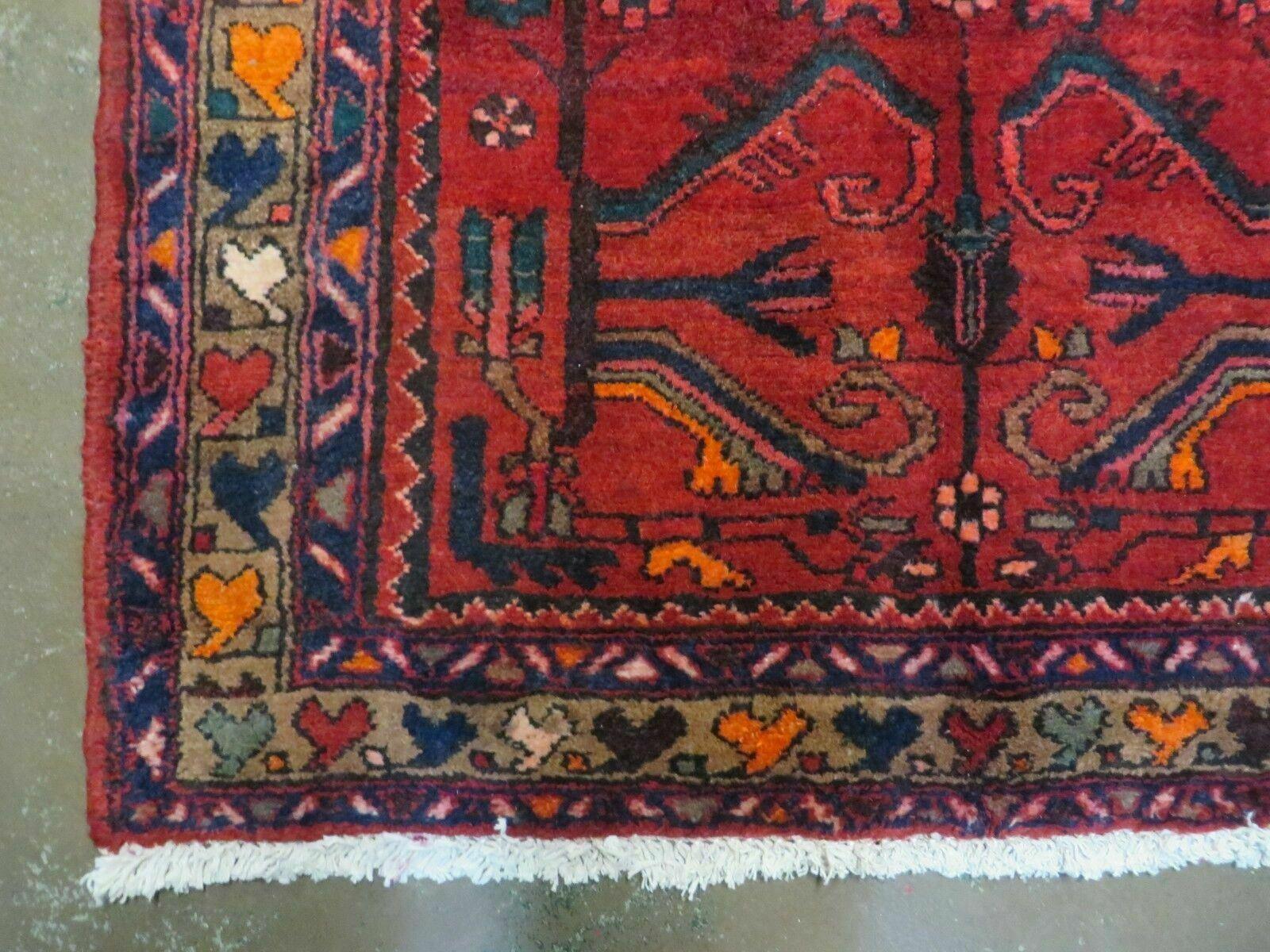 Antique Persian Hamadan Runner 3.4 x 9.7 - Wool, Red and Navy Blue - Jewel Rugs