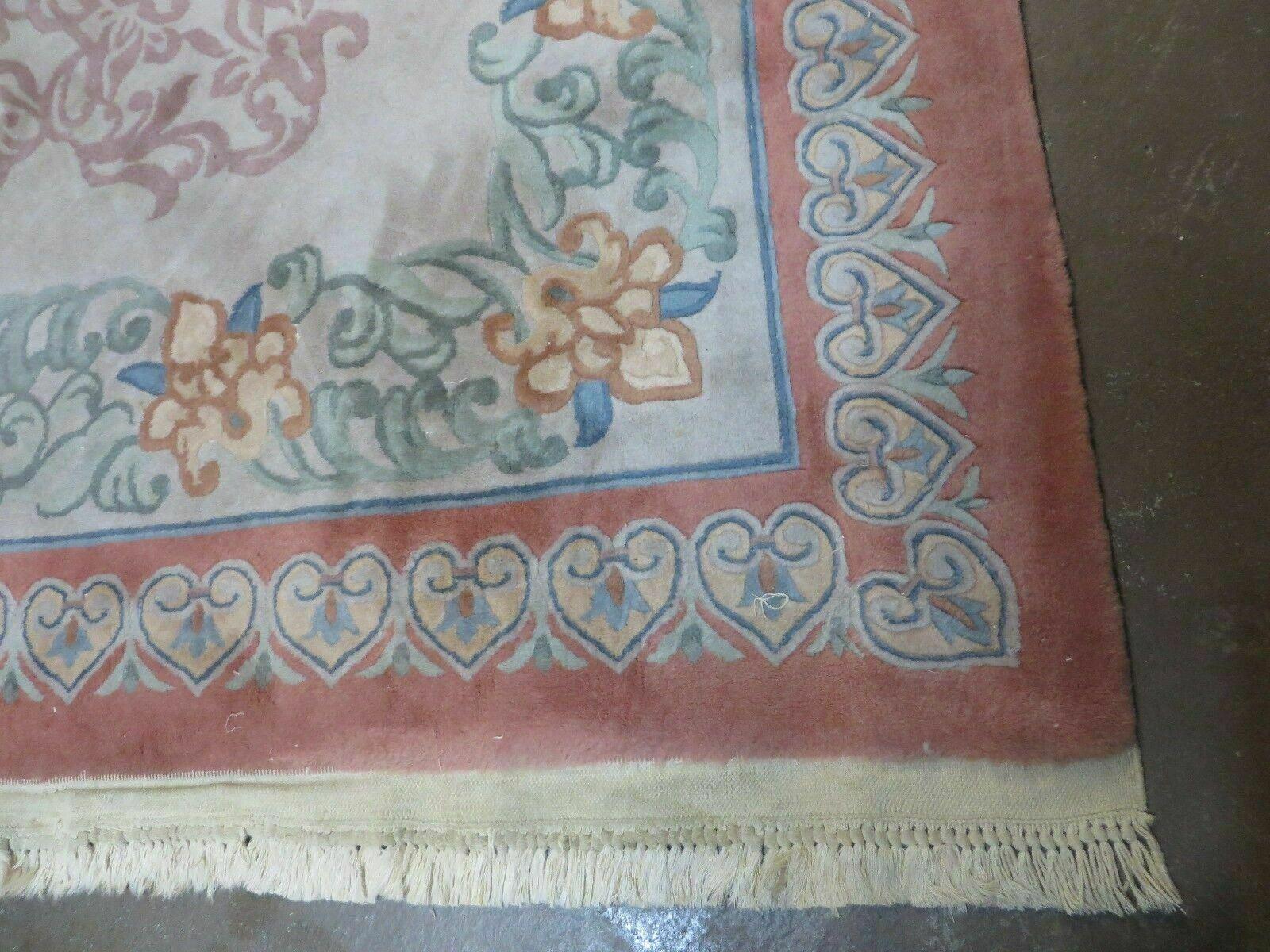 9' X 12' Vintage Handmade Chinese Carving Sculpture Wool Rug Flower Design Pink Carpet - Jewel Rugs