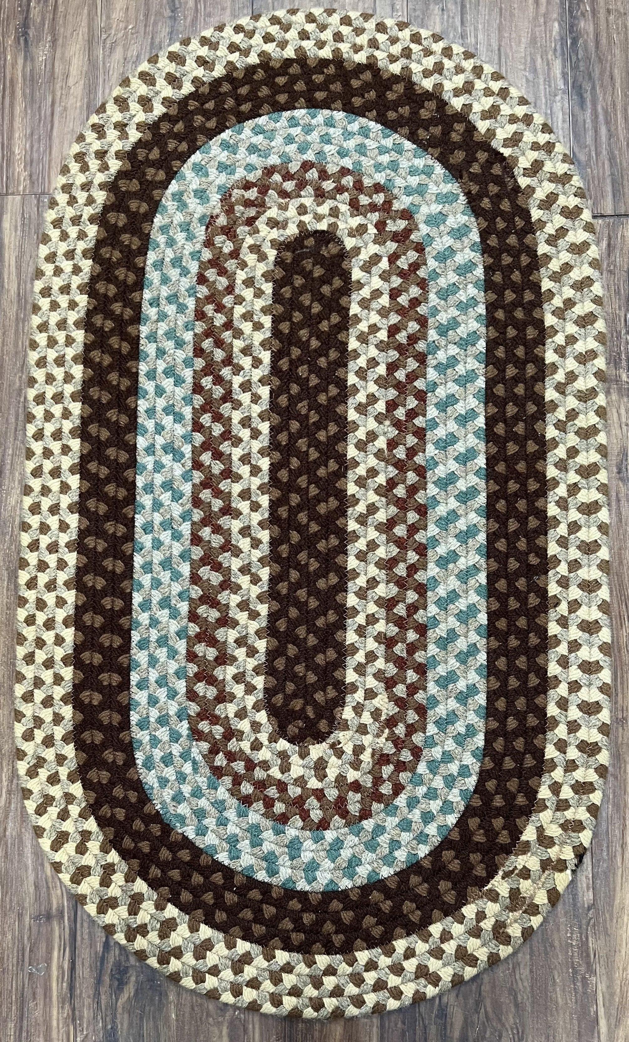 American Braided Rug 2x4 ft Oval Rug, Multicolor Oval Rug, Oval Braided Rug, Hand Woven, Vintage Braided Rug, Small Braided Rug - Jewel Rugs