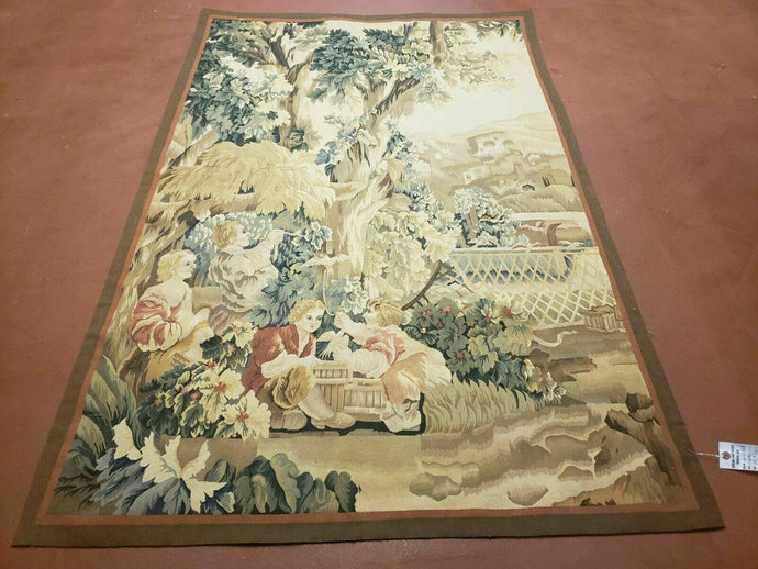 4' X 6' Tapestry French Design Handmade Aubusson Weave Nature One Of A Kind - Jewel Rugs