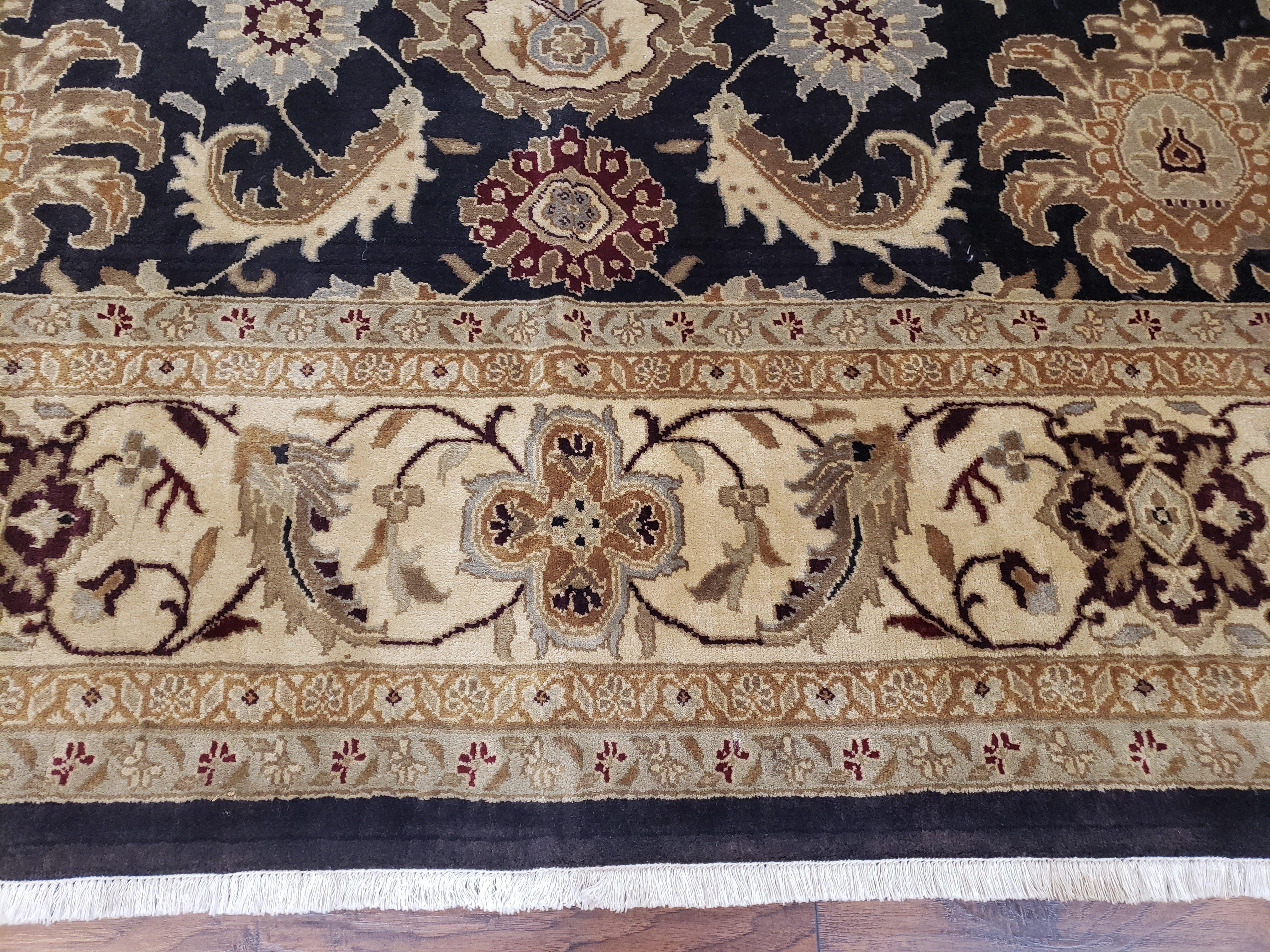 Indo Mahal Rug 8x12, Indian Sultanabad Handmade Area Rug, Vintage Hand-Knotted Wool Black Floral Traditional Oriental Dinning Room Rug - Jewel Rugs