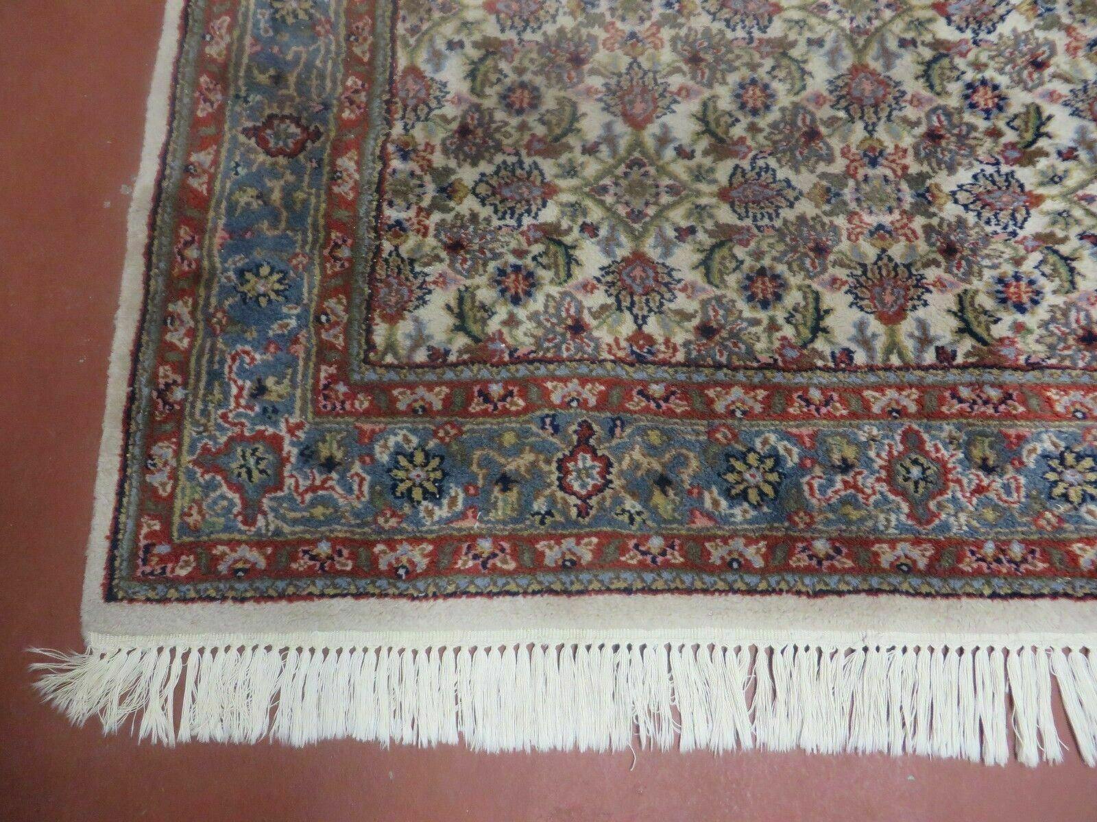 Vintage Rug 4x7 Indian Oriental Carpet, Handmade Hand Knotted Allover Floral Wool Rug 4 x 7, Beige Blue Red, Jaipur Rug, Indo Persian Rug - Jewel Rugs