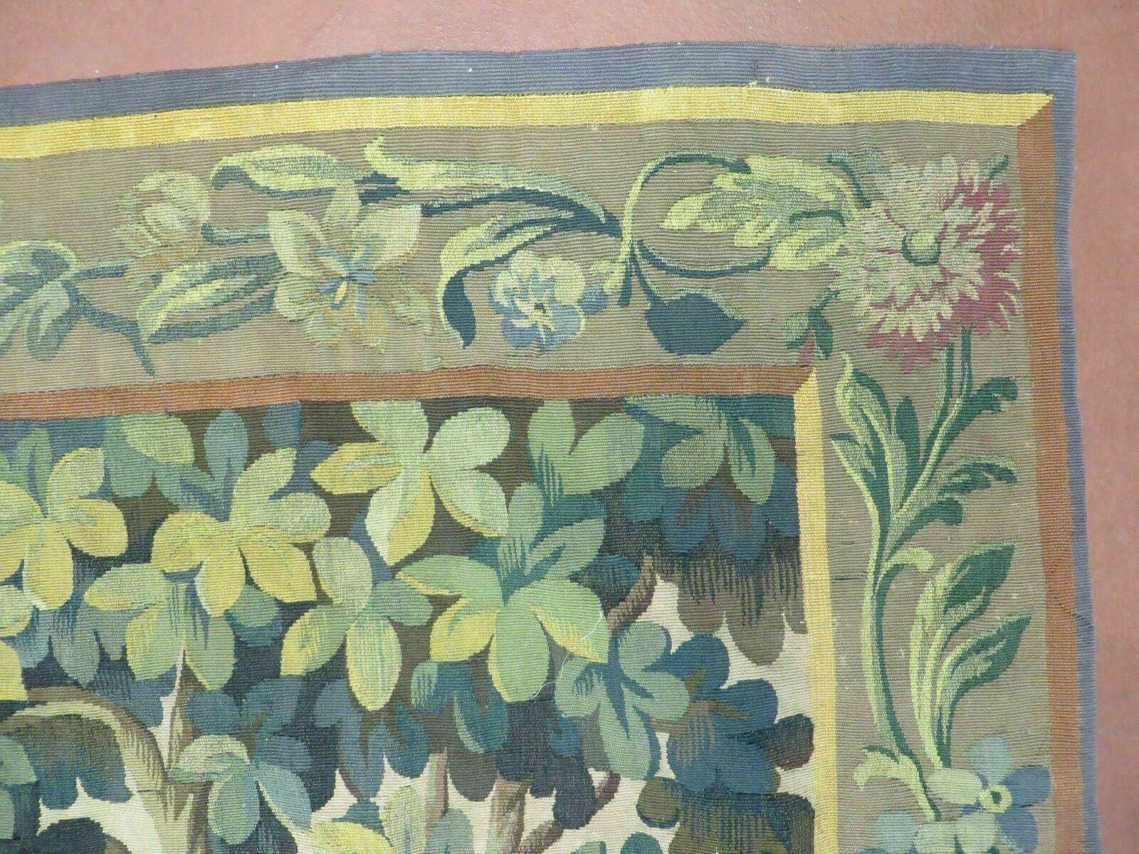 Antique French Tapestry 5x6 French Handmade Aubusson Nature One Of A Kind Rare - Jewel Rugs
