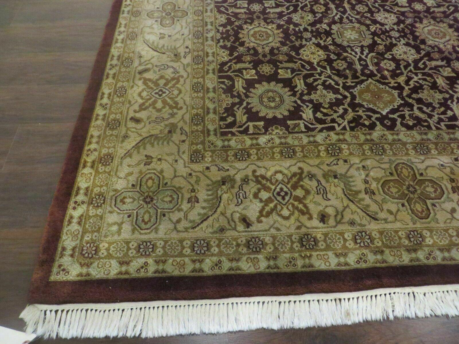 Indian Agra Rug 10x14 Vintage Handmade Larastan Wool Carpet Maroon Floral - Jewel Rugs