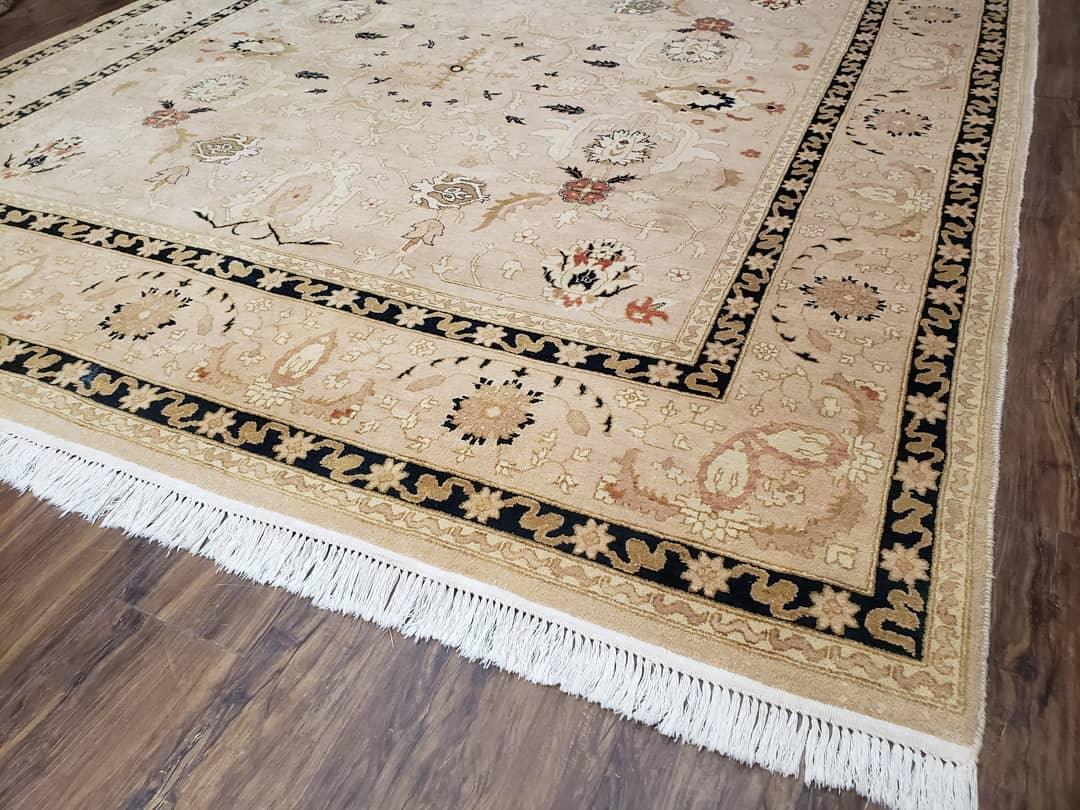 Vintage Pak-Persian Square Room Sized Rug, 8 x 8.8 Hand-Knotted Handmade Wool Carpet Light Taupe Black, Decorative Square Area Rug 8x8 - 8x9 - Jewel Rugs