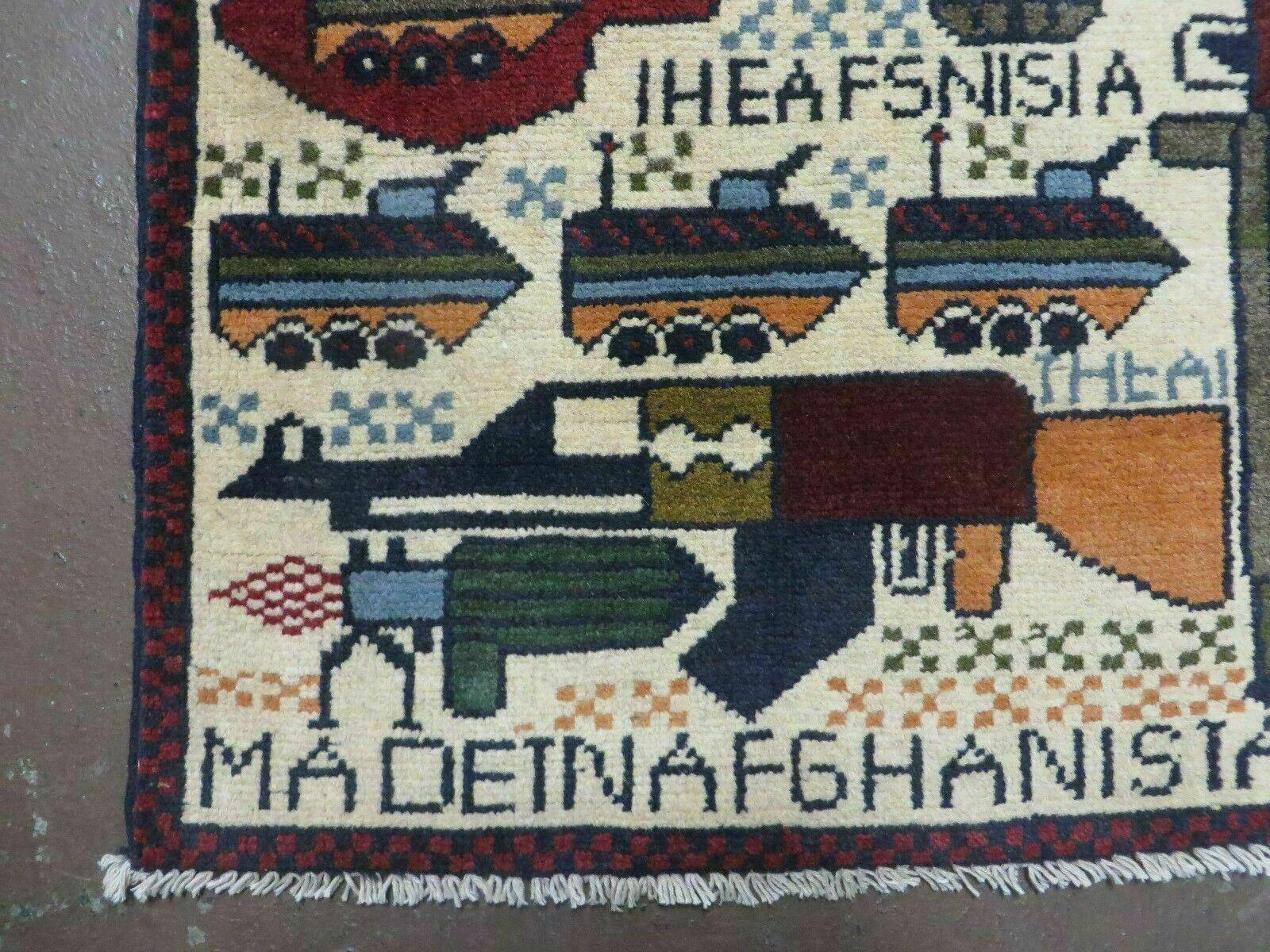 Afghan War Rug, Tribal War Rug, Collectible, Guns, Tanks, Helicopters, Afghanistan War, US Army, 2' x 2'6", Hand-Knotted, Wool - Jewel Rugs