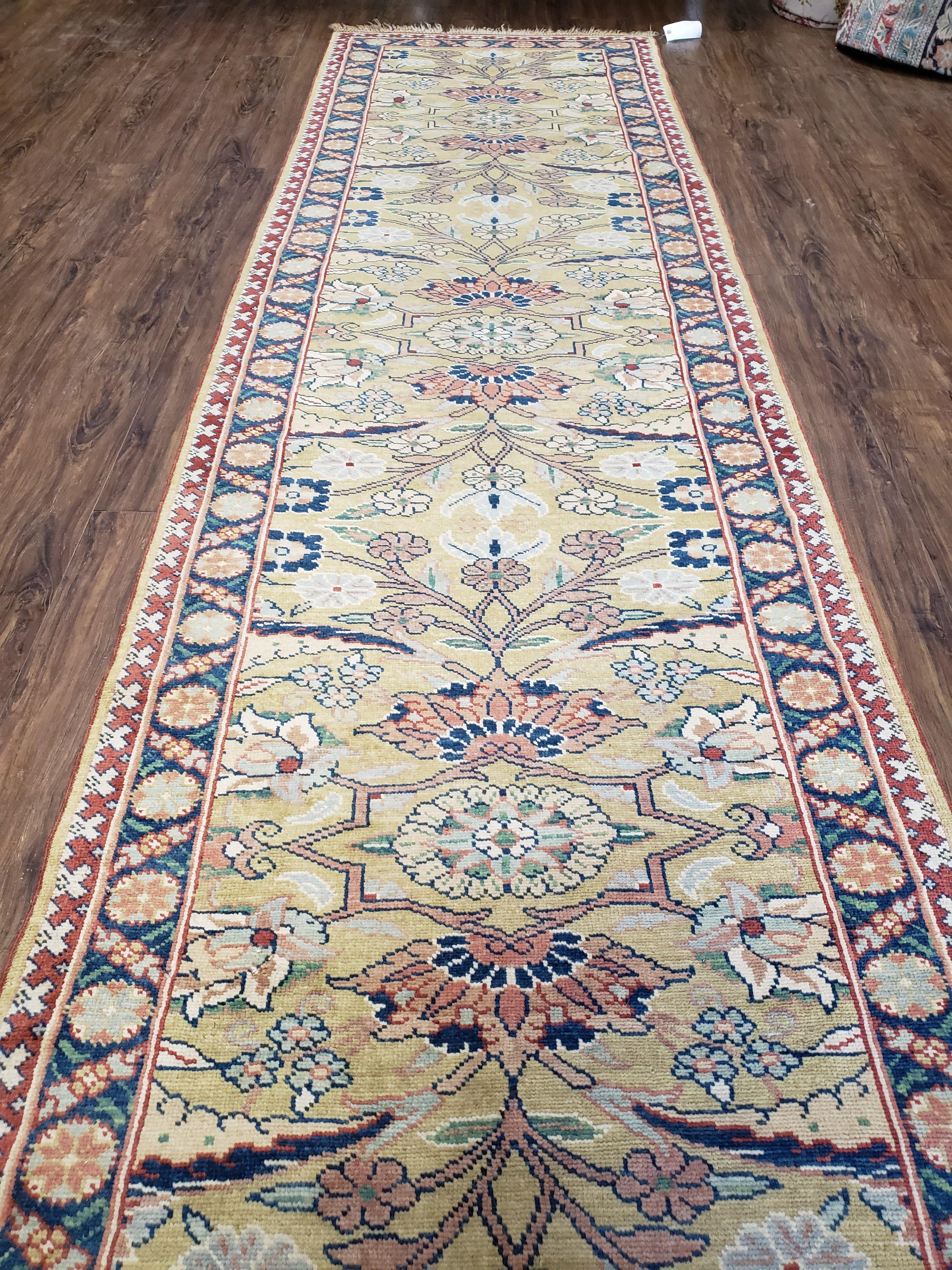 Hallway Runner Rug, Kitchen Runner, Sultanabad Hand Knotted Rug, Farmhouse Rug, 1950s Rug, Mahal Rug, Turkish Rug, Long Runner, Yellow - Jewel Rugs