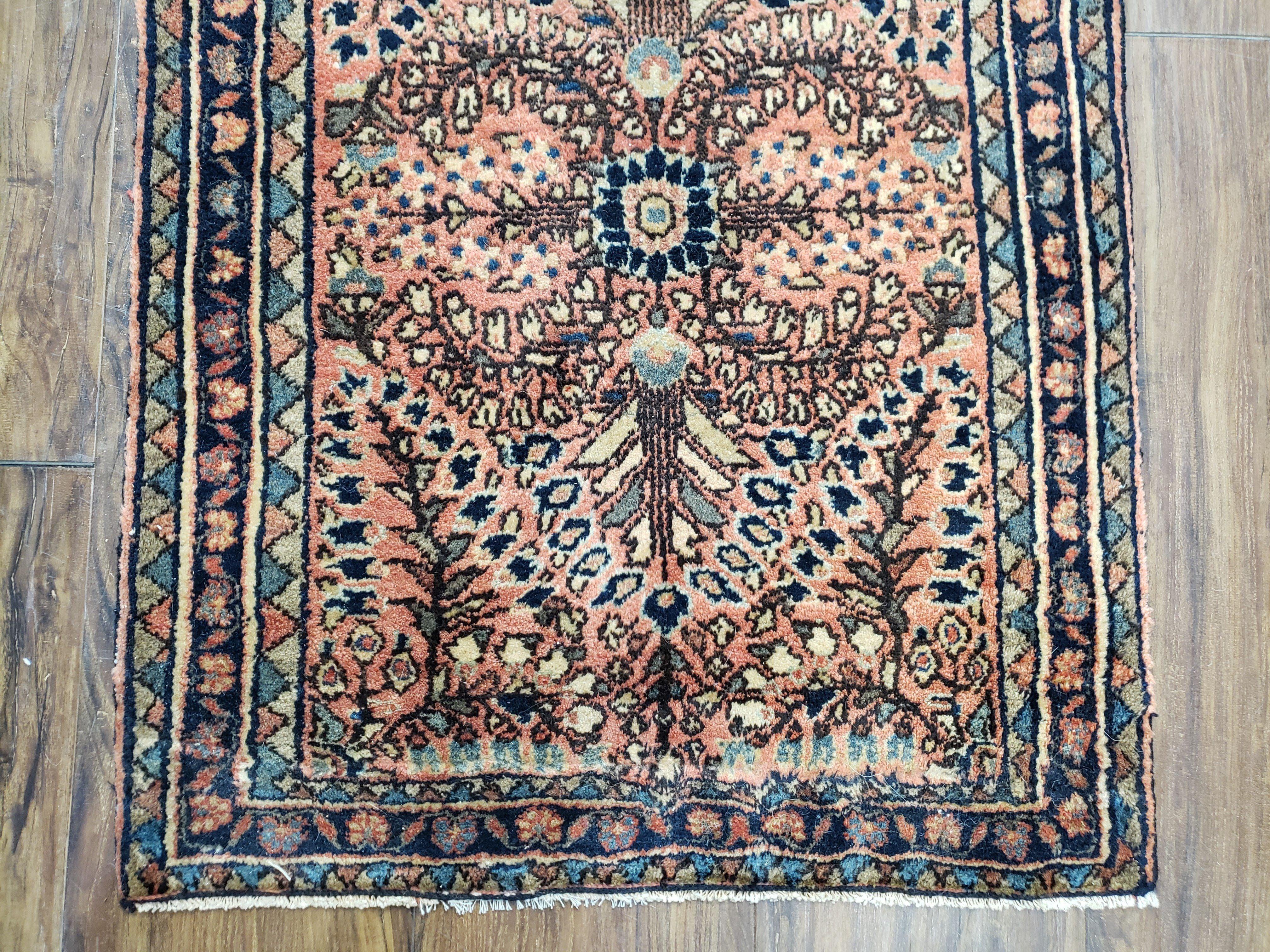Antique Persian Sarouk Rug, Hand-Knotted, Red & Dark Blue, Wool, 1'11" x 2' 6" - Jewel Rugs