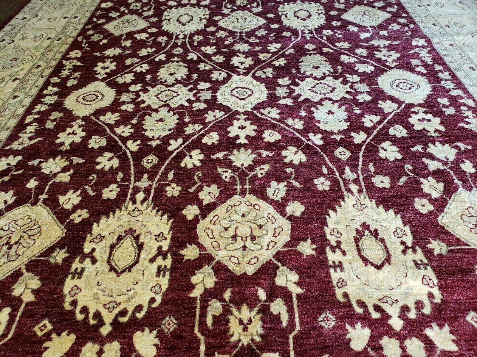 Pakistani Peshawar Rug 10x14, Handmade Chobi Carpet, Maroon & Beige - Jewel Rugs