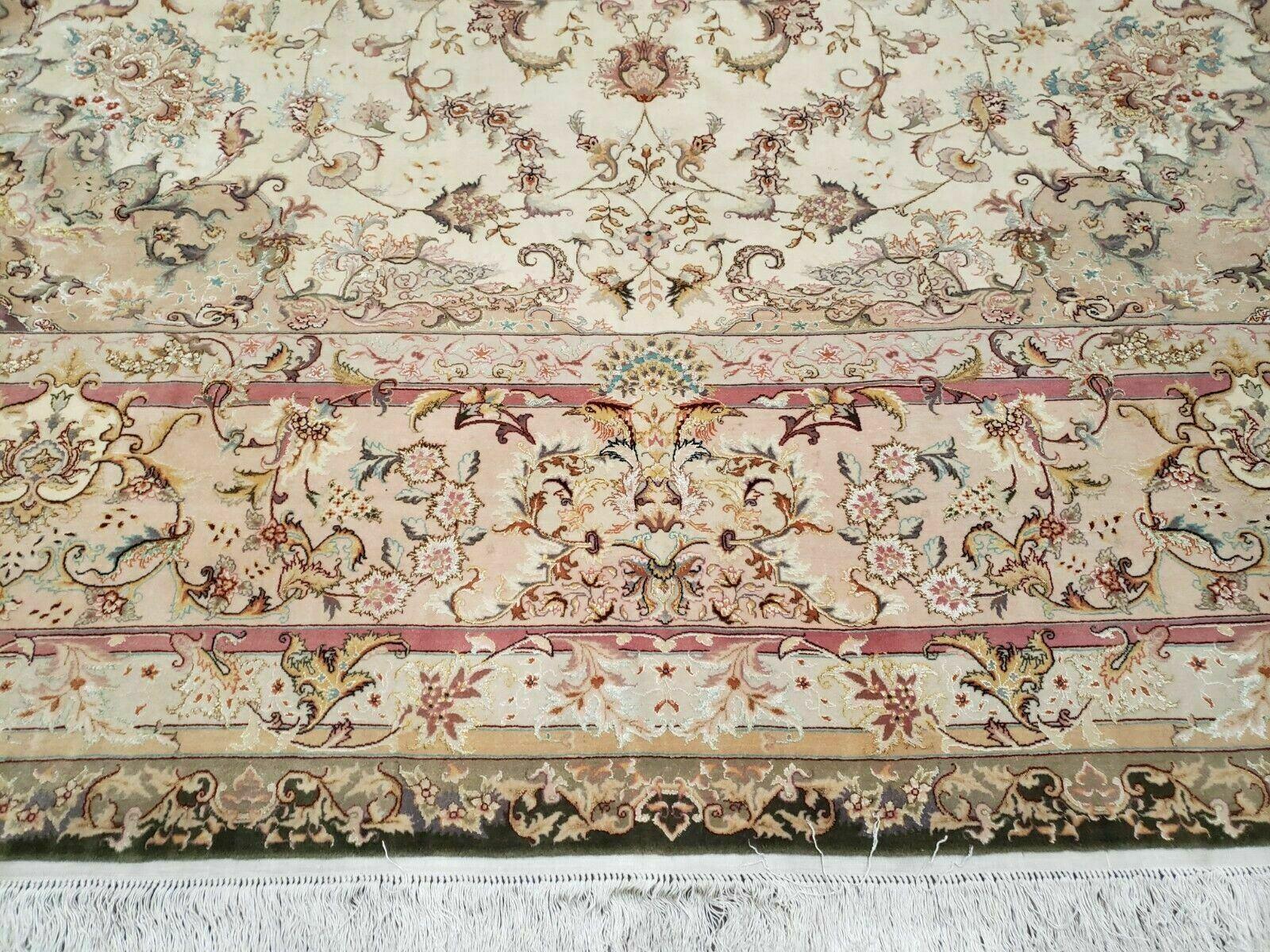Stunning Sino Persian Rug 9x12, Wool Pile on Silk Foundation, Luxury Elegant Hand Knotted Carpet, Floral Medallion, Very Fine, Cream Salmon - Jewel Rugs
