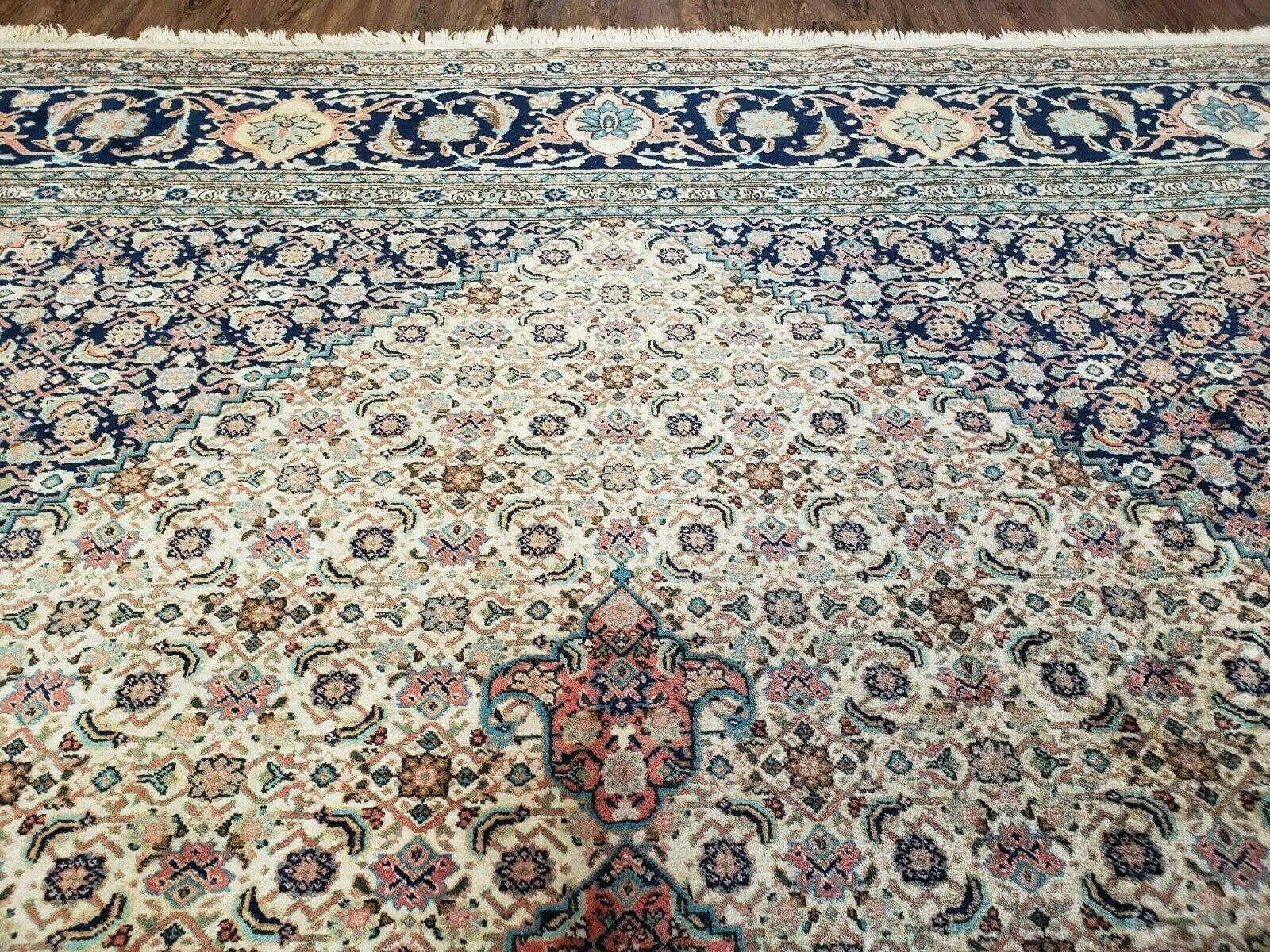 Persian Tabriz Rug 12x17, Allover Herati Pattern, High Quality Wool Rug, 12 x 17 Oriental Carpet, Hand Knotted, Blue Salmon Red Beige, Vintage Rug - Jewel Rugs