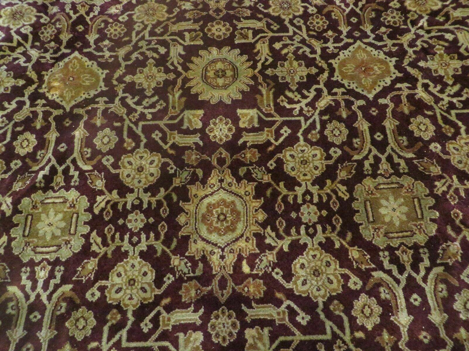 Indian Agra Rug 10x14 Vintage Handmade Larastan Wool Carpet Maroon Floral - Jewel Rugs