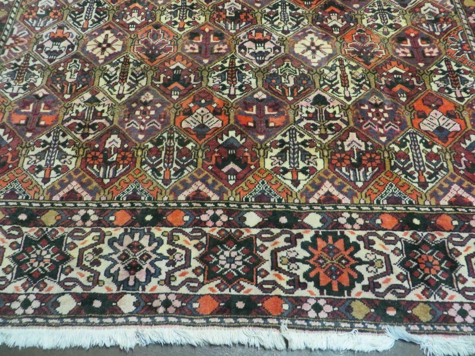 Antique Persian Bakhtiari Rug 7x10 - Multicolor Repeated Panel Design - Vegetable Dyed Rug - Hand Knotted Wool Room Sized Oriental Carpet 7 x 10 Rug - Jewel Rugs