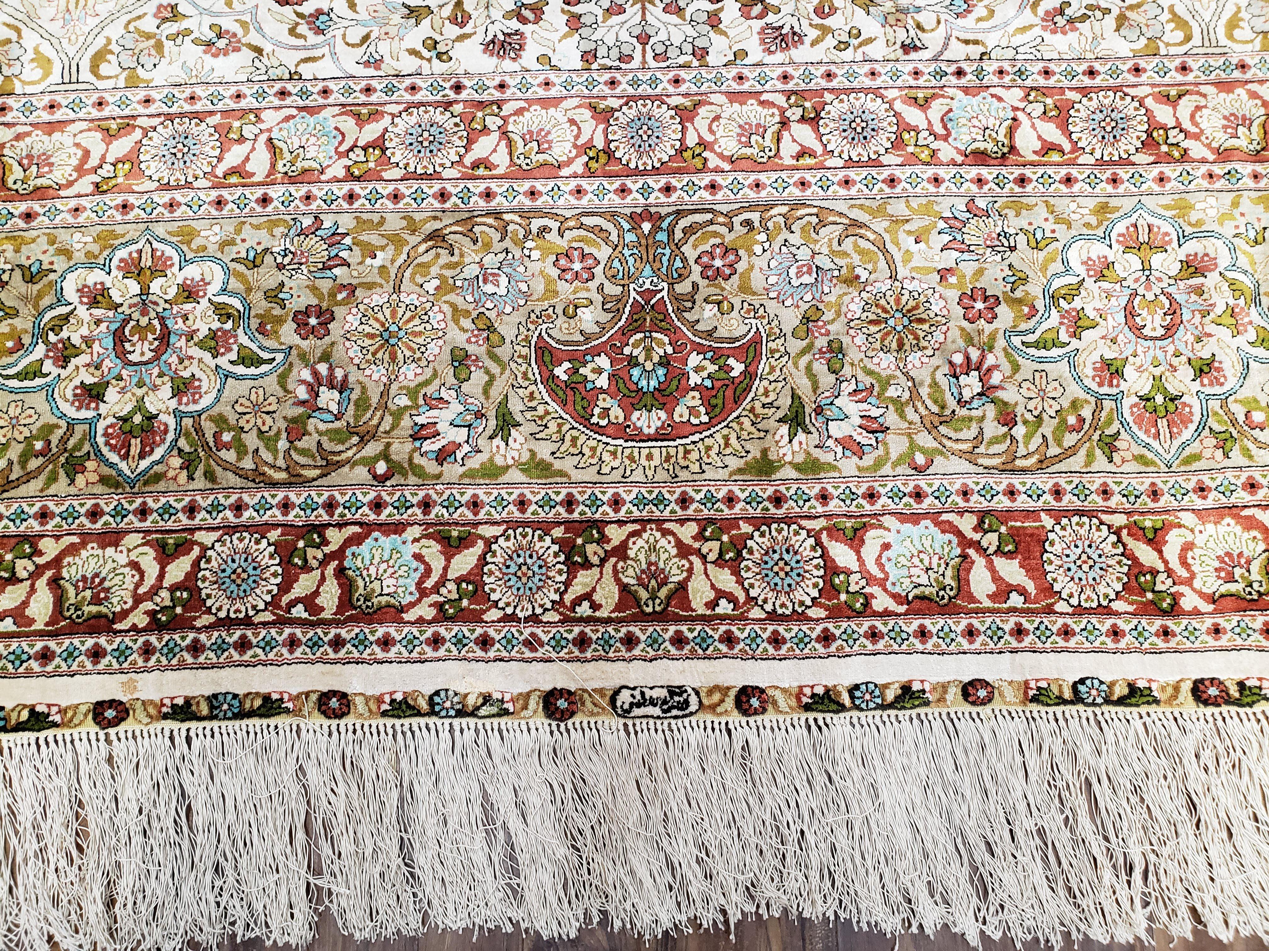 Stunning Silk Hereke Rug 8x10, Super Fine 500+ KPSI, Signature Master Weaver, Room Sized All Silk Turkish Carpet, Silk on Silk, Masterpiece - Jewel Rugs
