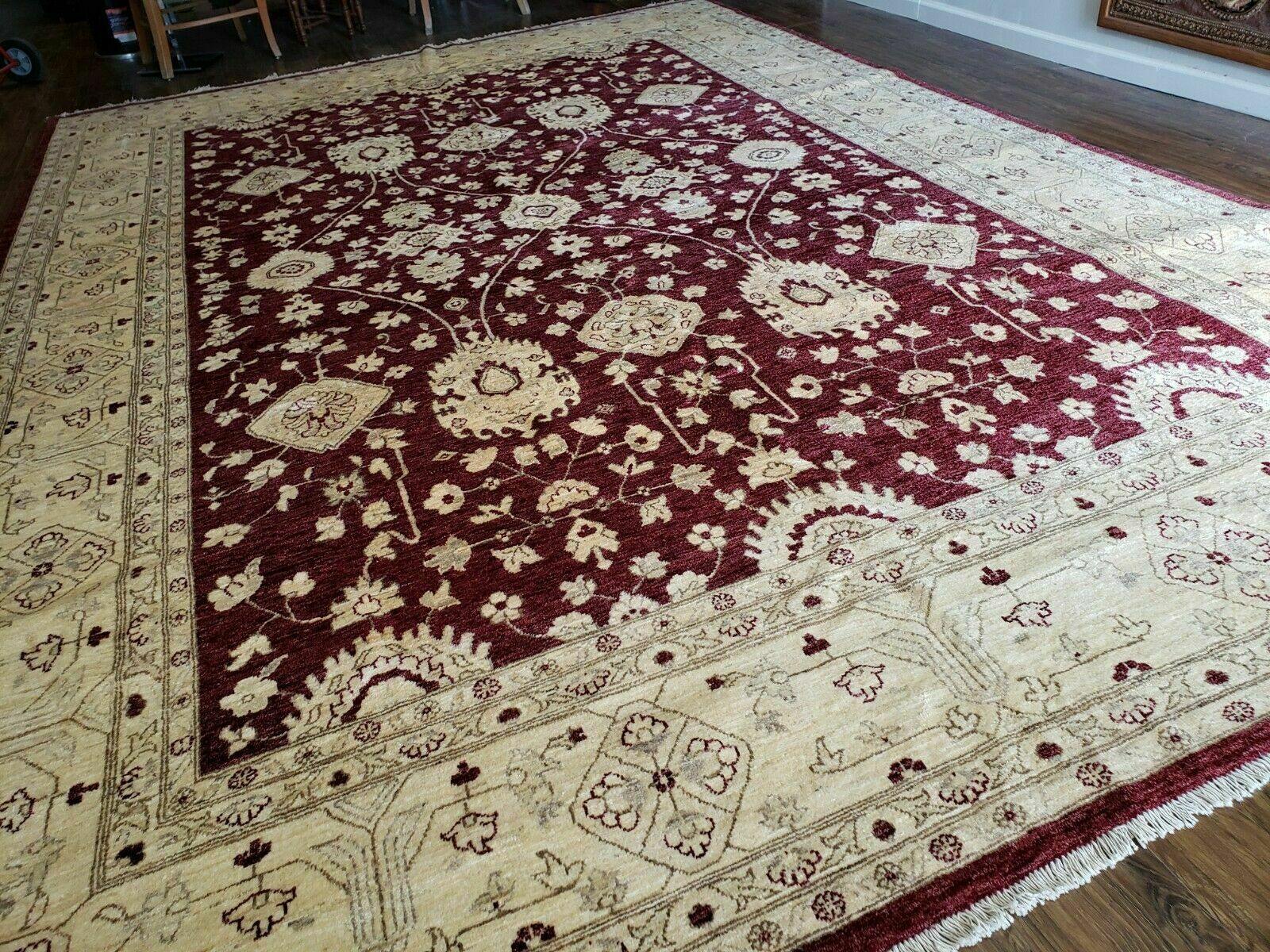 Pakistani Peshawar Rug 10x14, Handmade Chobi Carpet, Maroon & Beige - Jewel Rugs