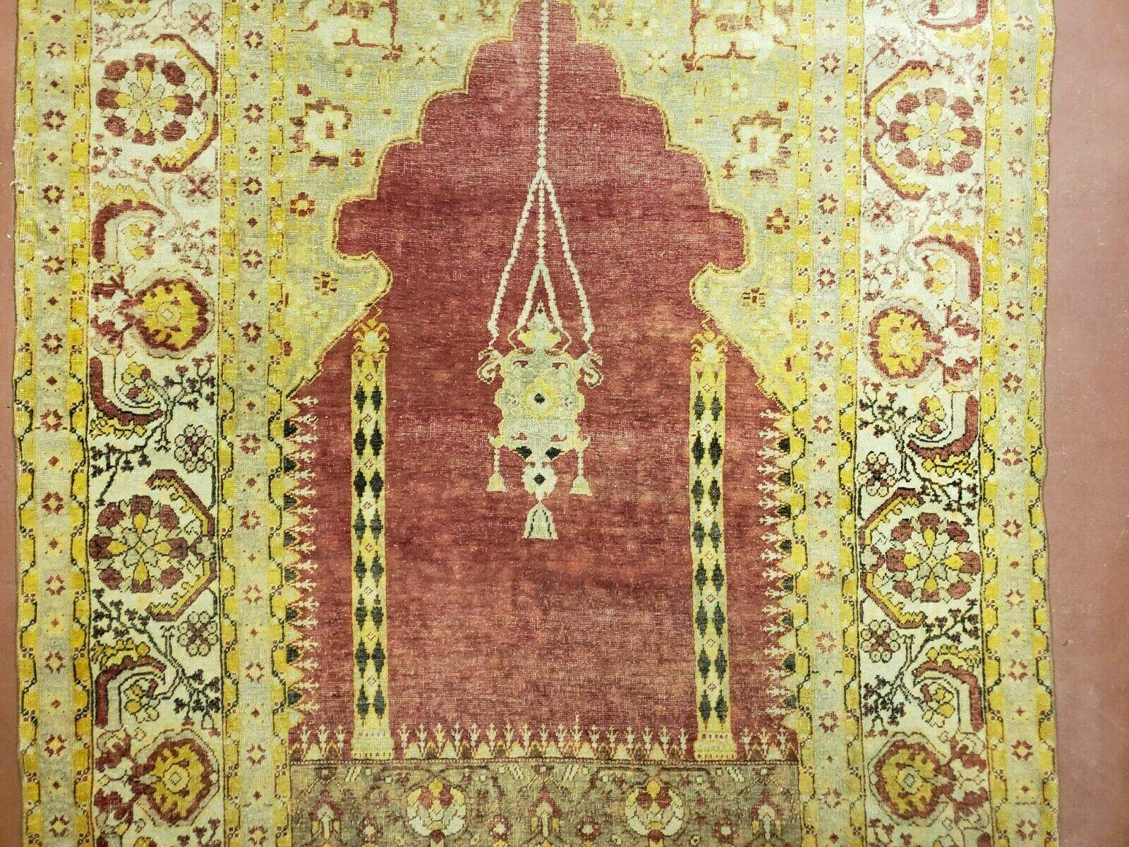 4' 5" X 7' Antique HandmadeTurkish Prayer Melas Oushak Wool Rug Mehrab Nice - Jewel Rugs