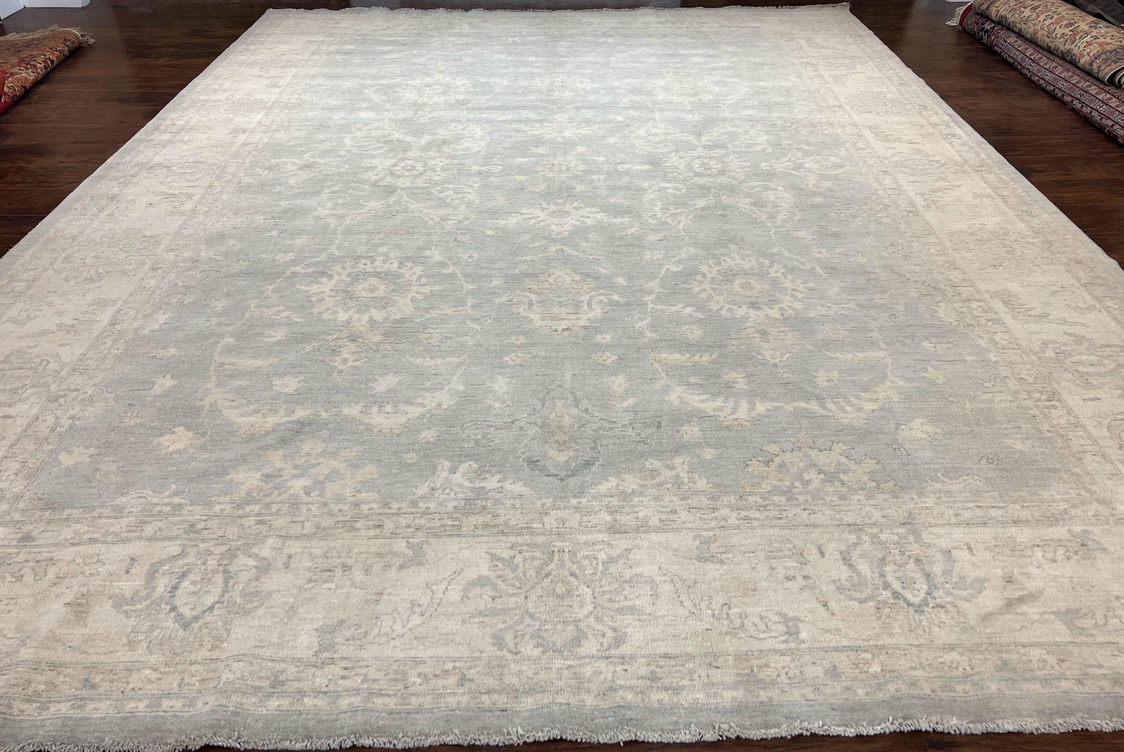 Turkish Rug 10x14 Oushak Carpet 10 x 14 Farmhouse Rug, Vintage Rug for Contemporary Modern Home, Neutral Colors, Light Gray-Blue Ivory, Wool - Jewel Rugs