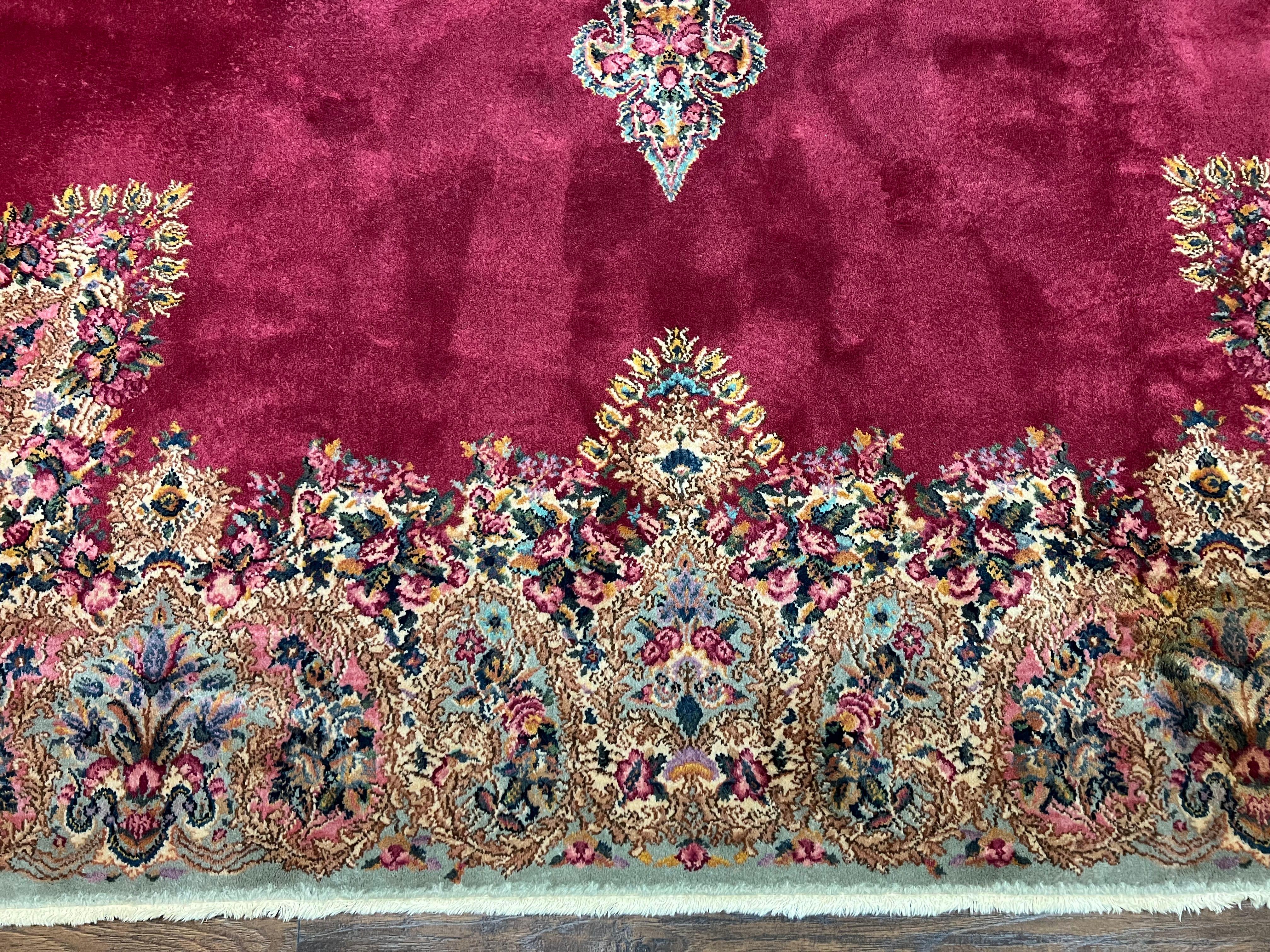 10x14 Karastan Rug Red Kirman #762, Vintage Karastan Rug, Original 700 Series, 100% Wool Pile Discontinued Karastan Rug, Large Wool Area Rug - Jewel Rugs