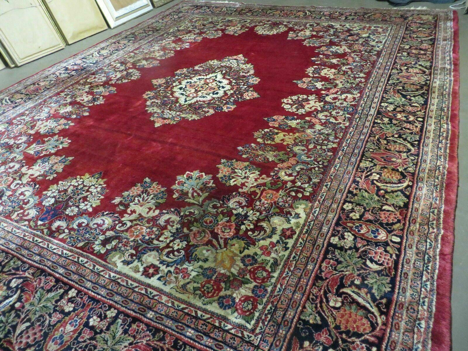 Persian Rug 10x13 Sarouk Carpet, Open Field Medallion, Red Blue Beige, Wool Hand Knotted Antique 10 x 13 Persian Rug - Jewel Rugs