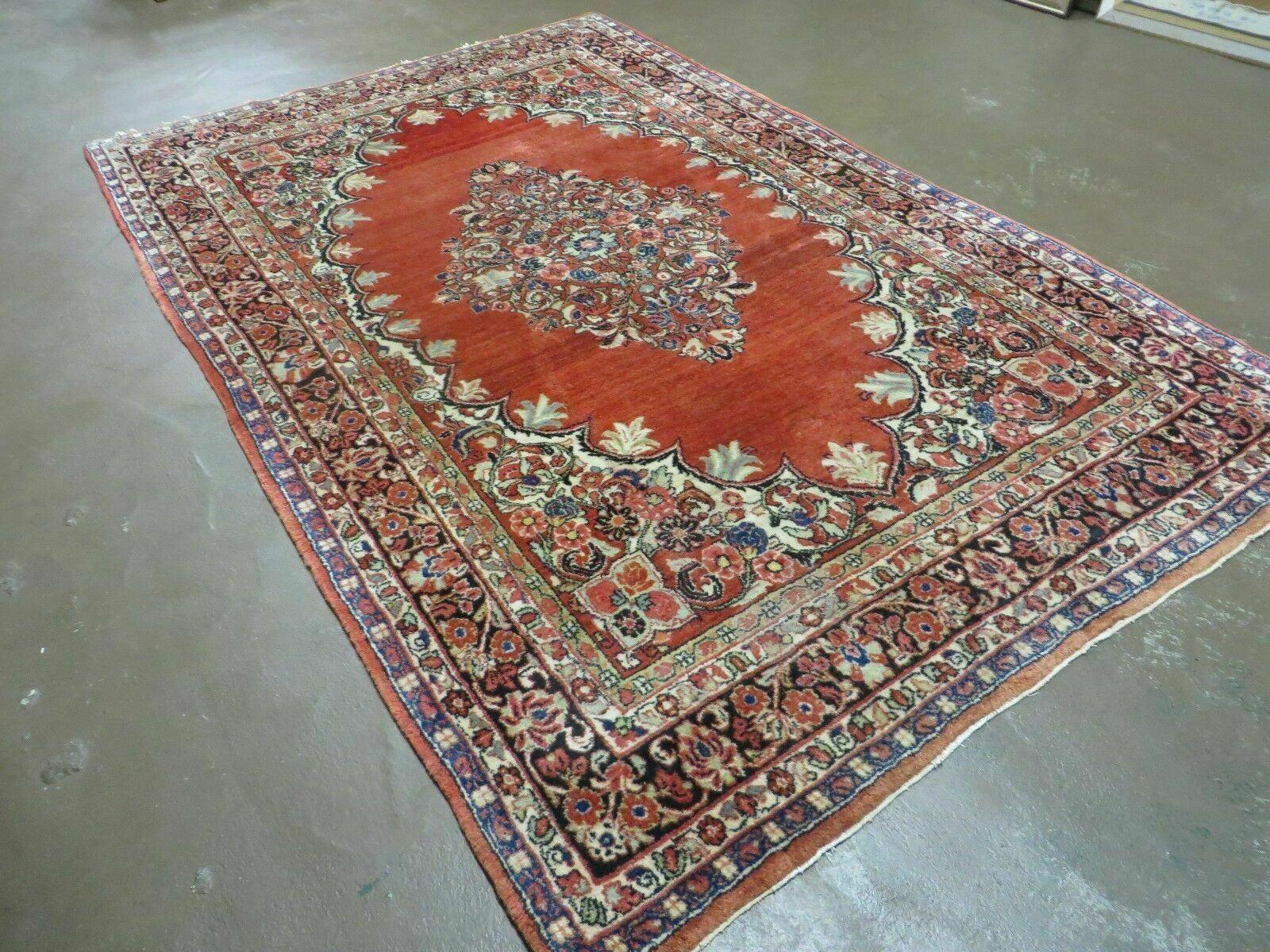 Antique Persian Sarouk Rug 5x8, Red, Semi Open Field, Hand Knotted, Wool - Jewel Rugs