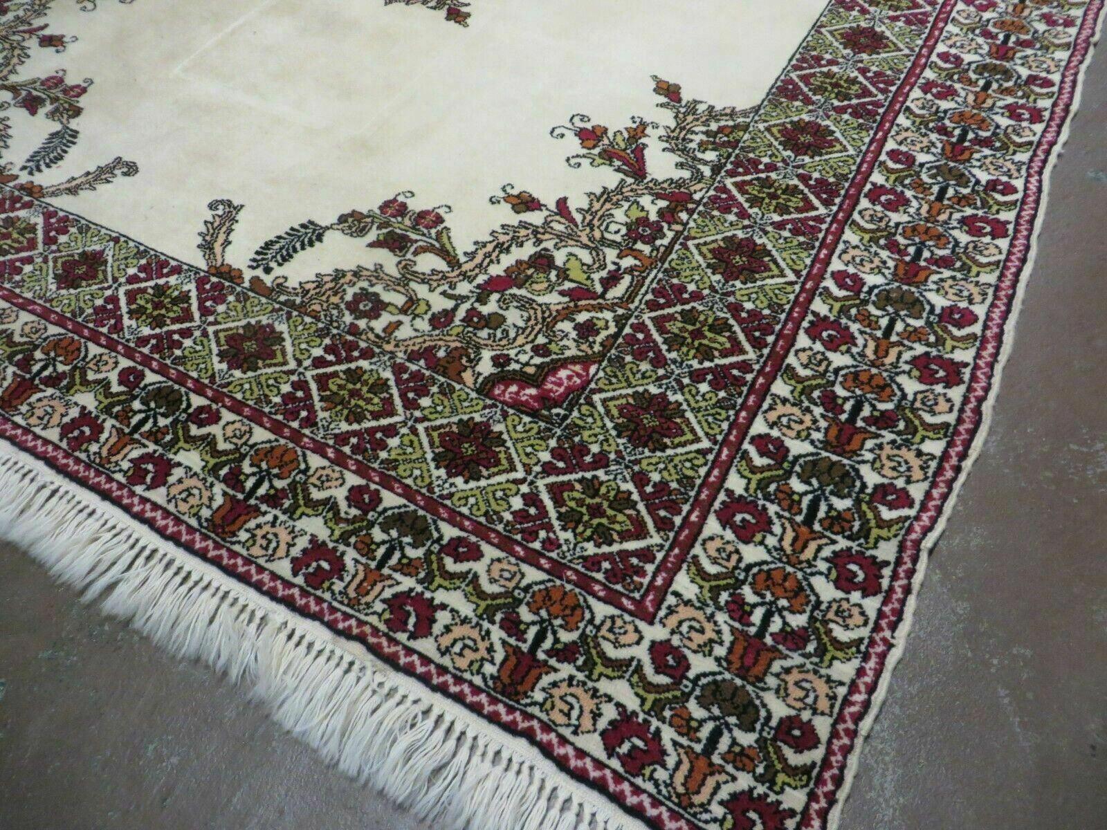 7x10 Moroccan Rug, Open Field Medallion, Berber Carpet, Hand Knotted Soft Wool Area Rug, Cream Color Background, Vintage Rug, Room Sized Rug - Jewel Rugs