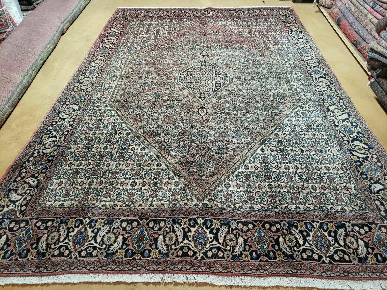 Persian Bidjar Rug 7x10 - Herati Mahi Pattern - High Quality Vintage Oriental Bijar Carpet - 7 x 10 Rug - Handmade Wool Rug - Red Beige Dark Blue - Room Sized - Jewel Rugs