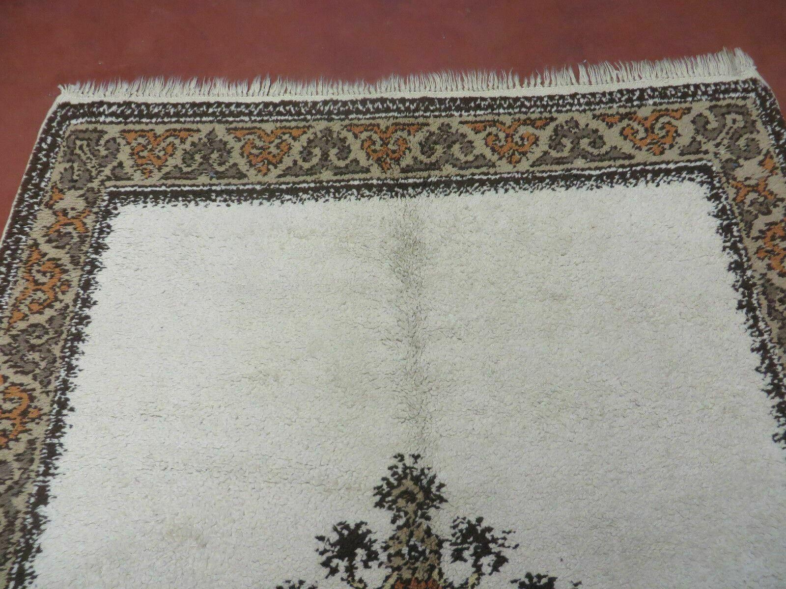 Vintage Moroccan Rug 5x7 Oriental Carpet, Wool Berber Rug, Beige & Tan Rug, Boho Tribal Rug, Open Field Medallion, Beni Ourain Rug, Handmade - Jewel Rugs